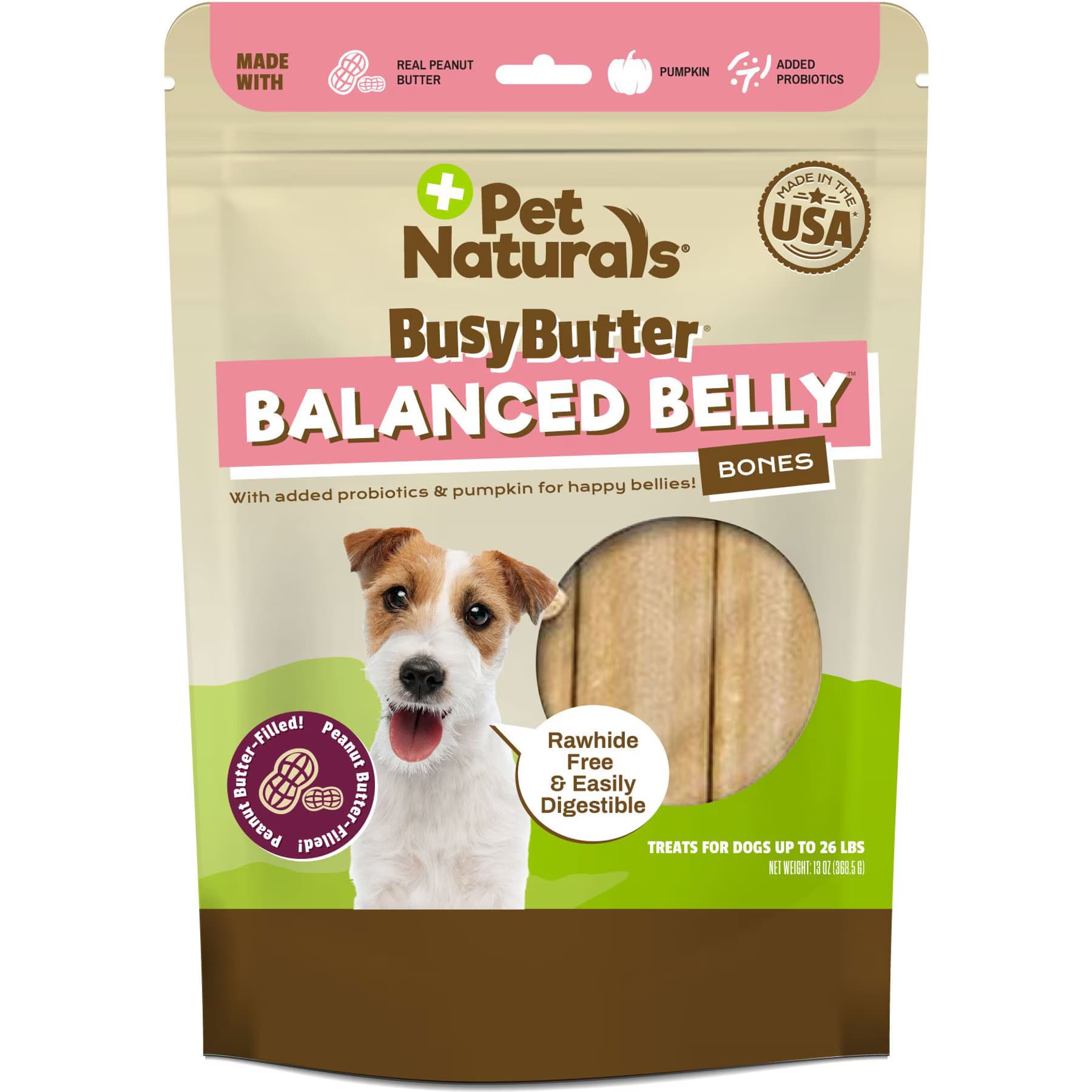 Pet Naturals Pet Naturals BusyButter Balanced Belly Pumpkin & Probiotic Peanut Butter Flavored Dog Chews, Small