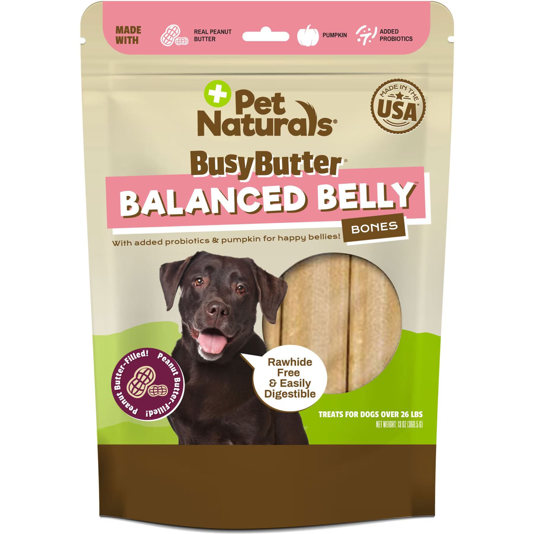 Pet Naturals Pet Naturals BusyButter Balanced Belly Pumpkin & Probiotic Peanut Butter Flavored Dog Chews, Medium/Large