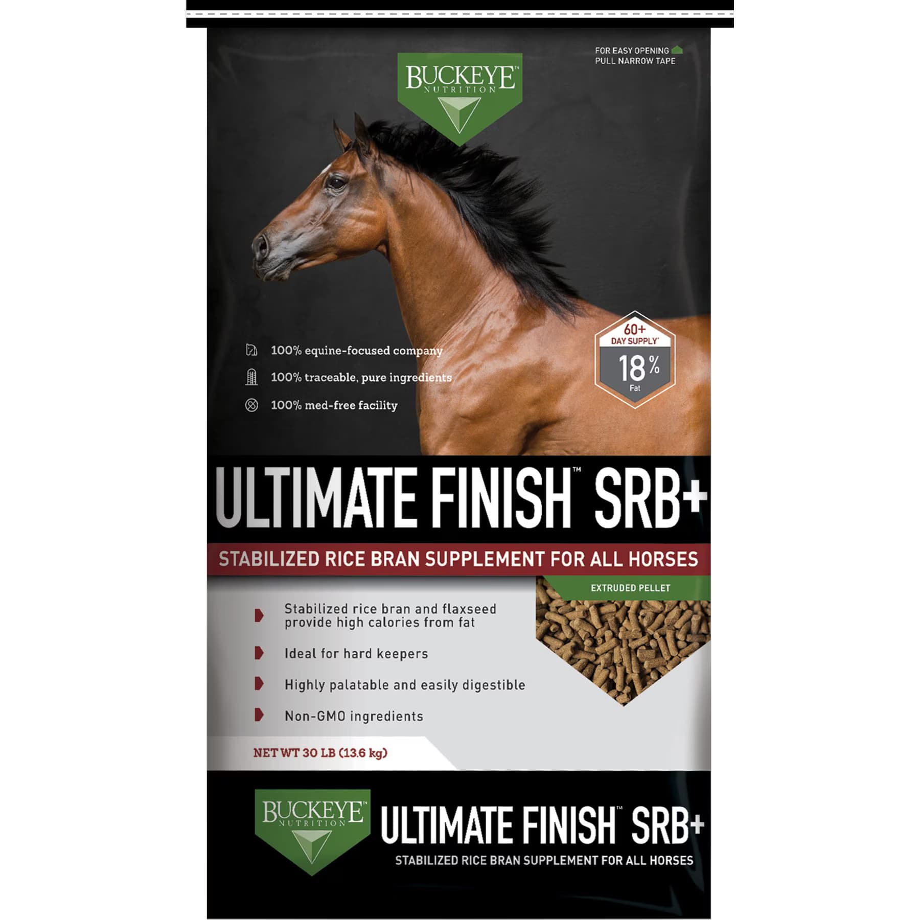 Buckeye Nutrition Buckeye Nutrition Ultimate Finish SRB+ Stabilized Rice Bran & Cold-Milled Flaxseed Calorie Dense Extruded Horse Fat Supplement