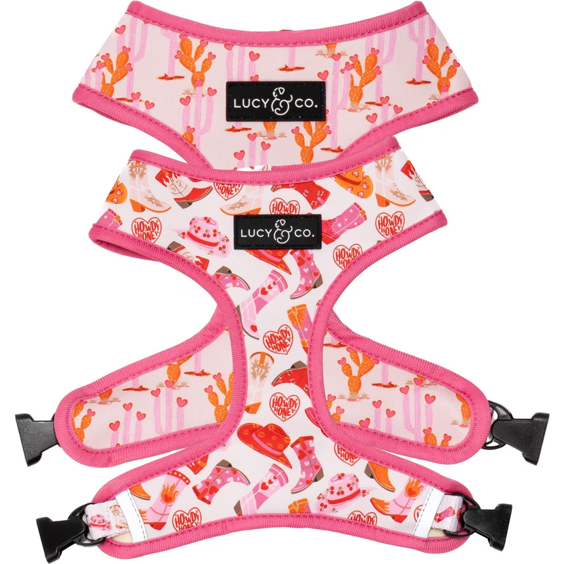 Lucy & Co. Lucy & Co. Howdy, Honey Reversible Dog Harness, X-Small: 12 to 15-in chest — Pink Western