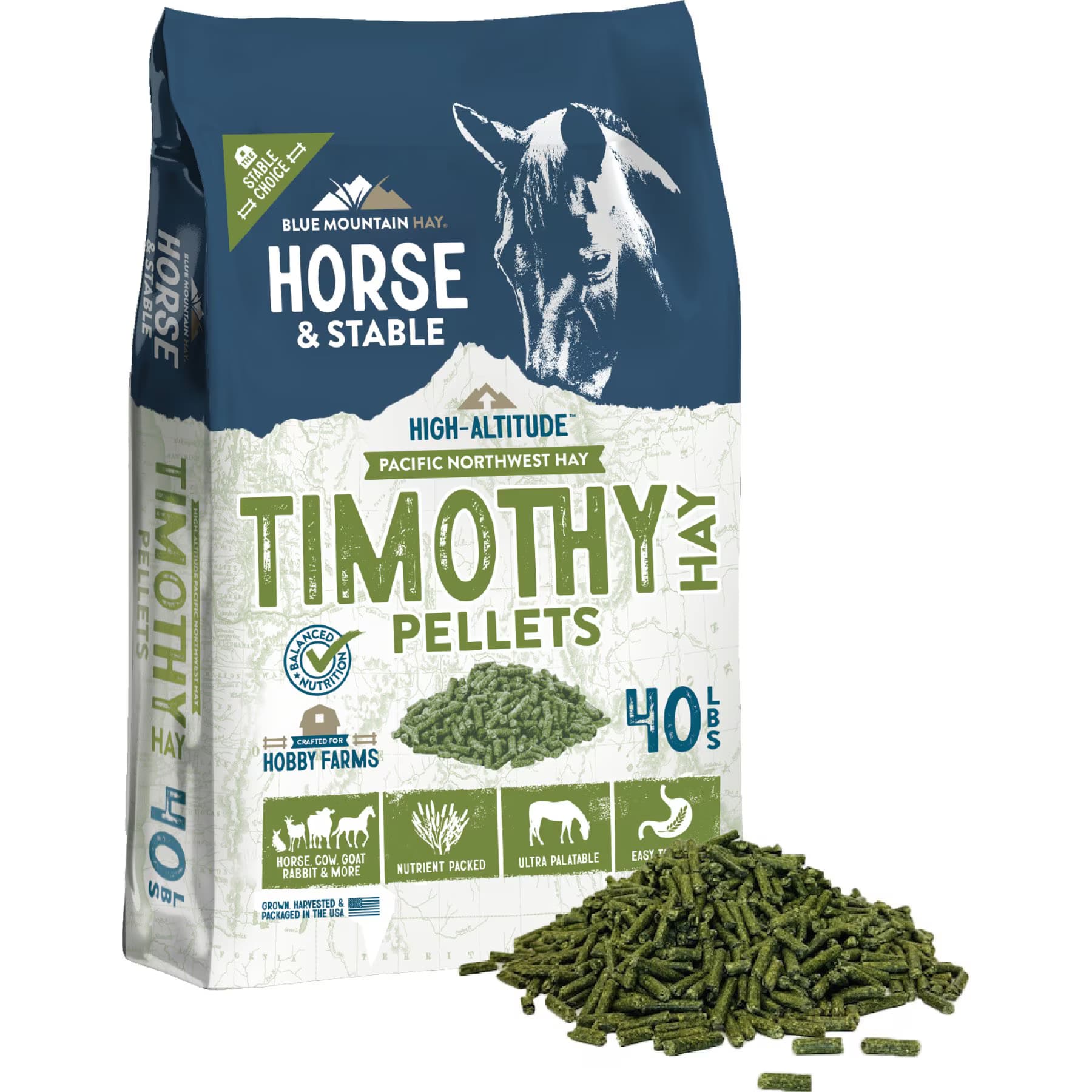 Blue Mountain Hay Blue Mountain Hay High Altitude Timothy Hay Pellets Horse Feed, 40-lb