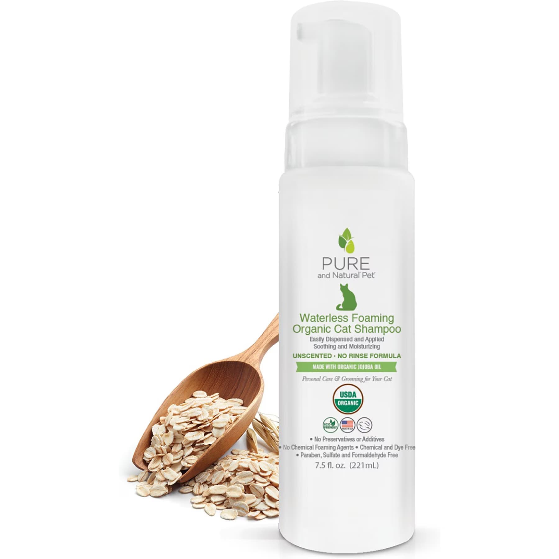 Pure and Natural Pet Pure and Natural Pet Waterless Foaming Organic Cat Shampoo, Unscented, 7.5-fl oz bottle