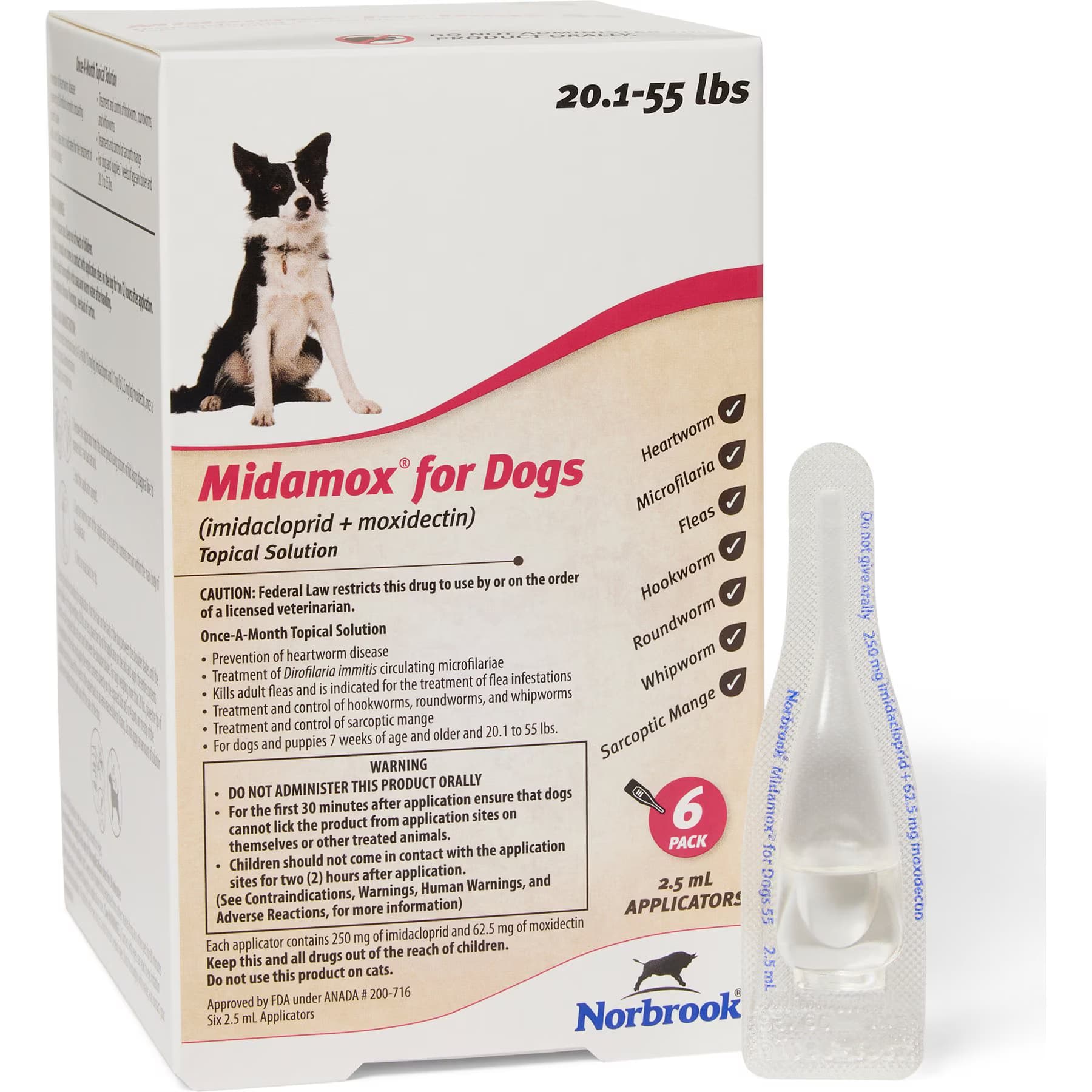 Midamox Midamox Topical Solution for Dogs, 20.1-55 lbs, (Red Box), 6 Doses (6-mos. supply)
