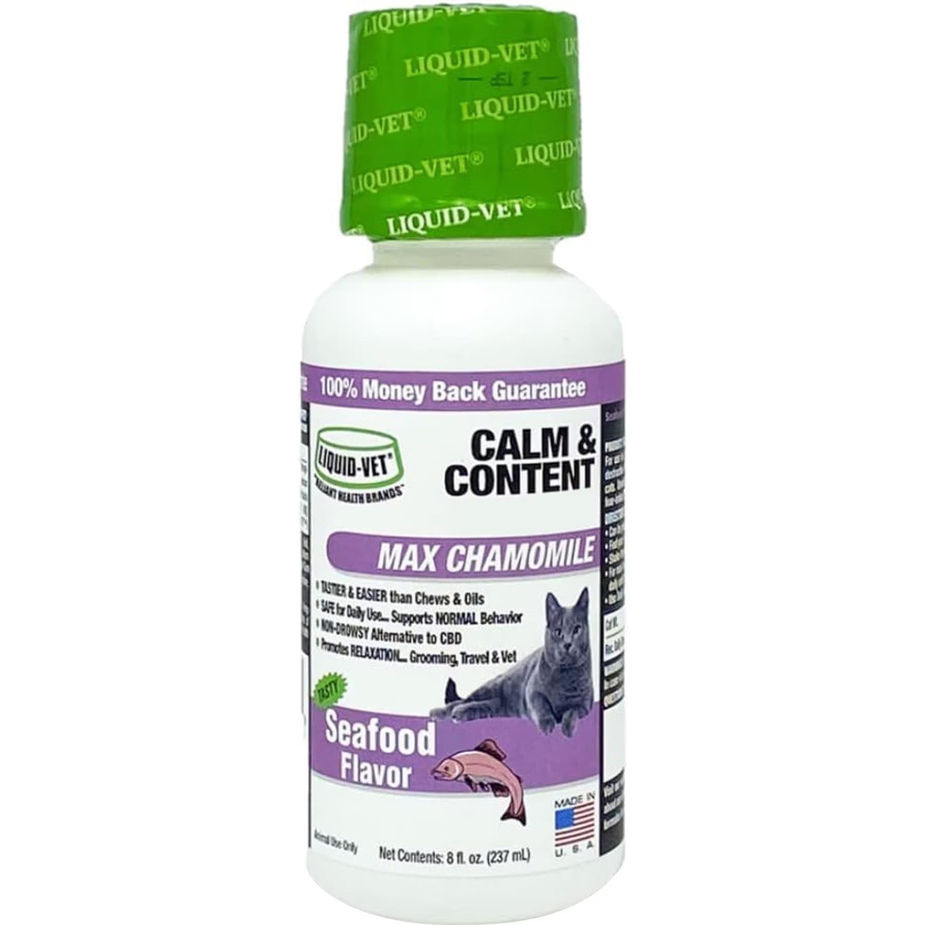 Liquid-Vet Liquid-Vet Calm & Content Support Seafood Flavor Liquid Calming Supplement for Cats, 8-fl oz bottle