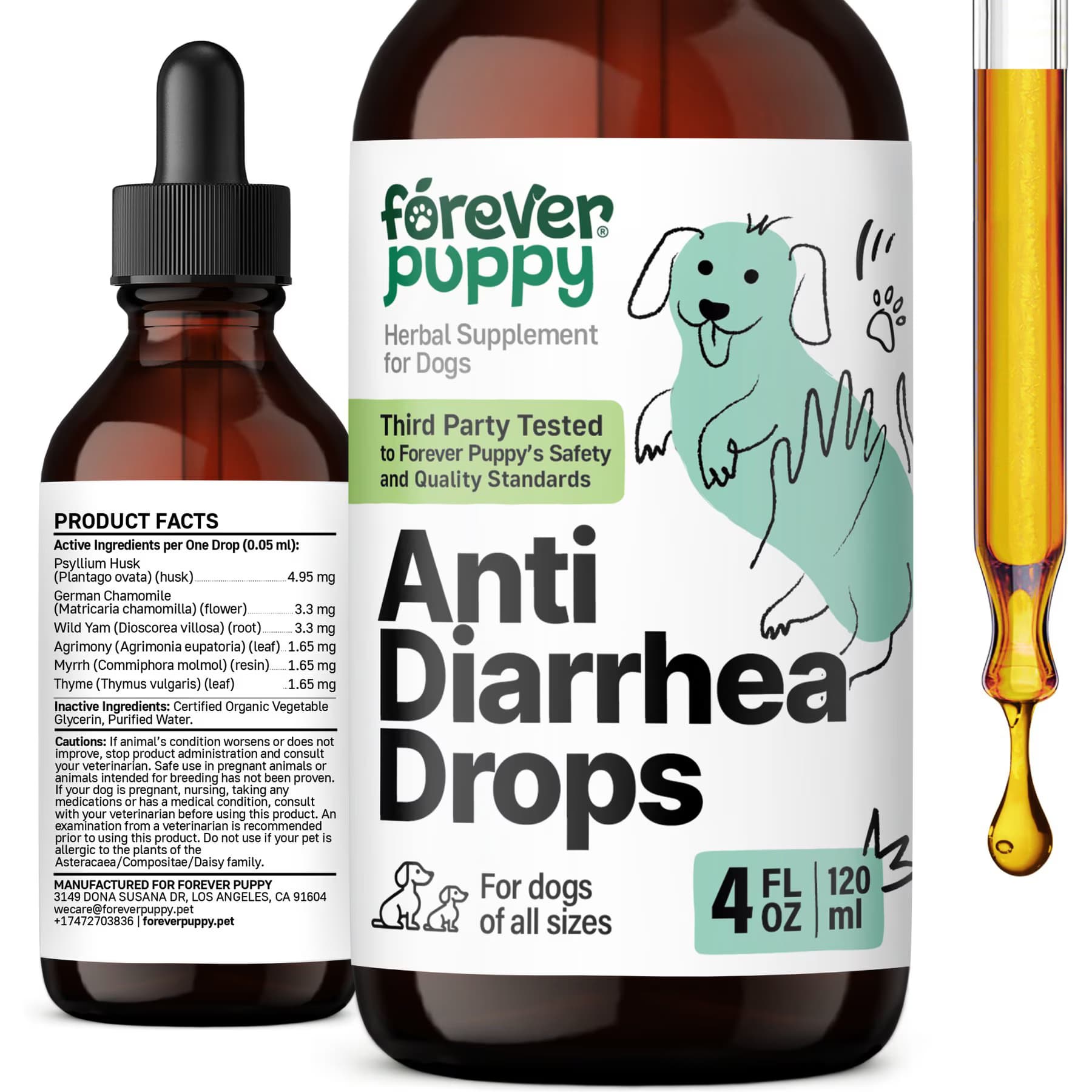 Forever Puppy Forever Puppy Anti Diarrhea Drops Digestive Supplement for Dogs, 4-fl oz bottle