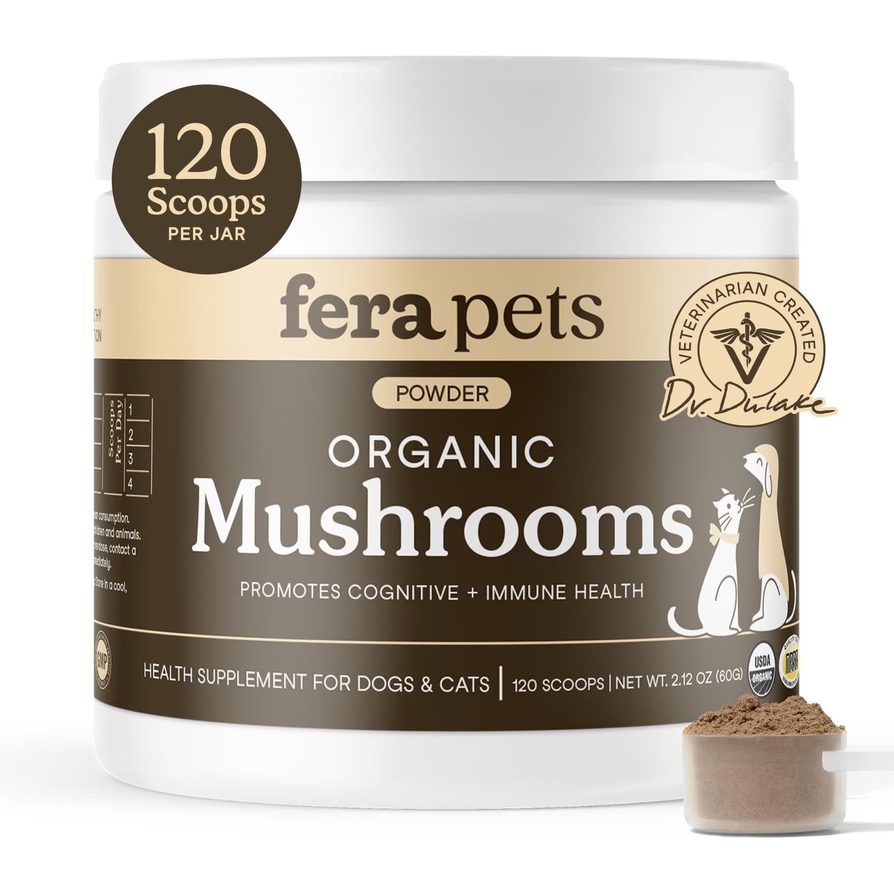 Fera Pets Fera Pets Mushroom Cognitive & Immune Support Powder Supplement for Dog & Cat, 2.12-oz jar