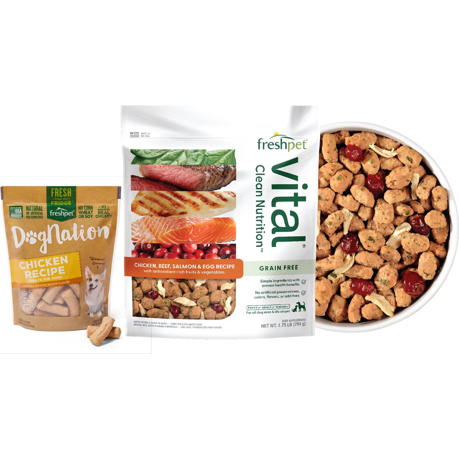 Freshpet Freshpet Dognation Chicken Recipe Fresh Treats + Vital Chicken, Beef, Salmon & Egg Recipe Fresh Dog Food