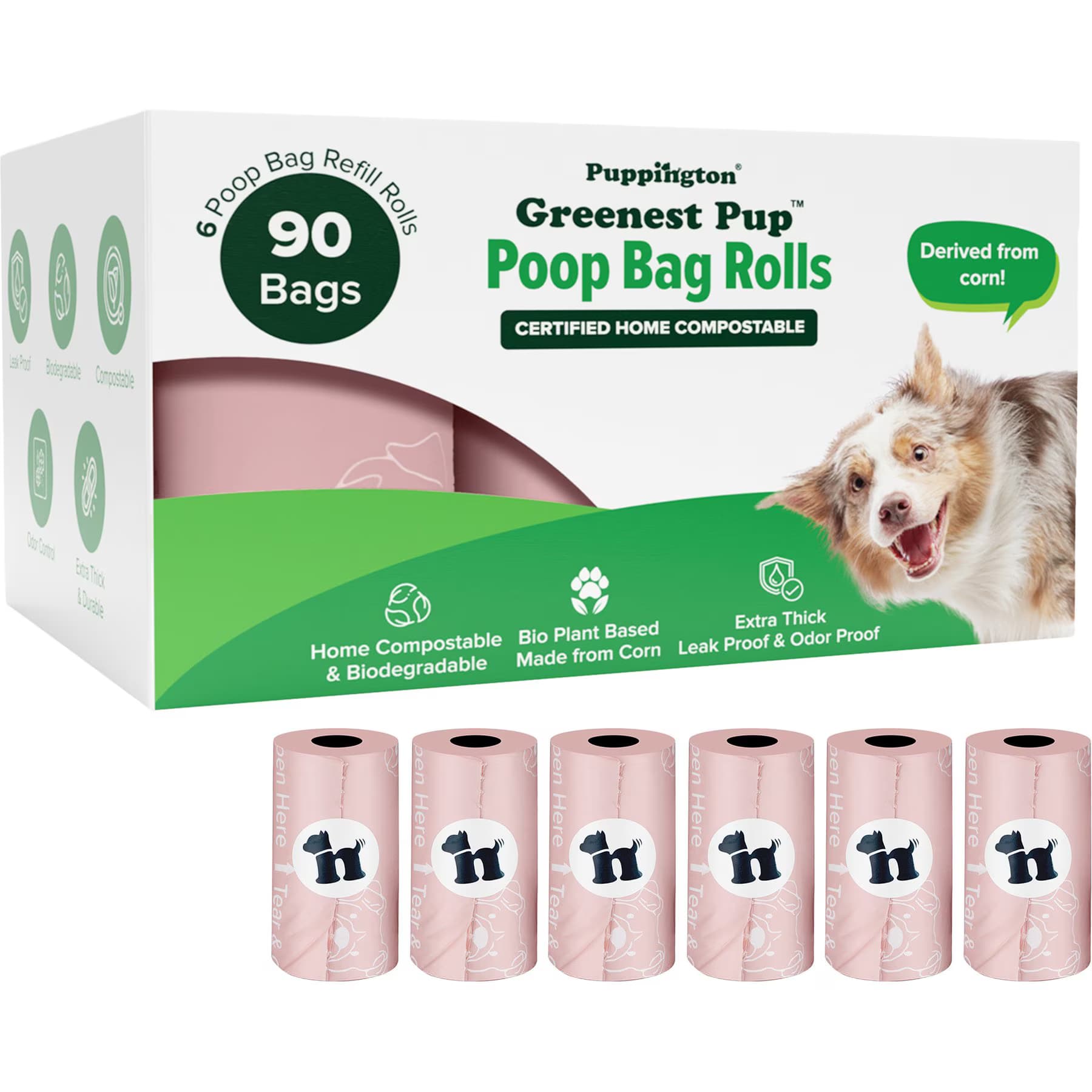 Puppington Greenest Pup Compostable Dog Poop Bags, Blush Pink, 12 Rolls — view 2