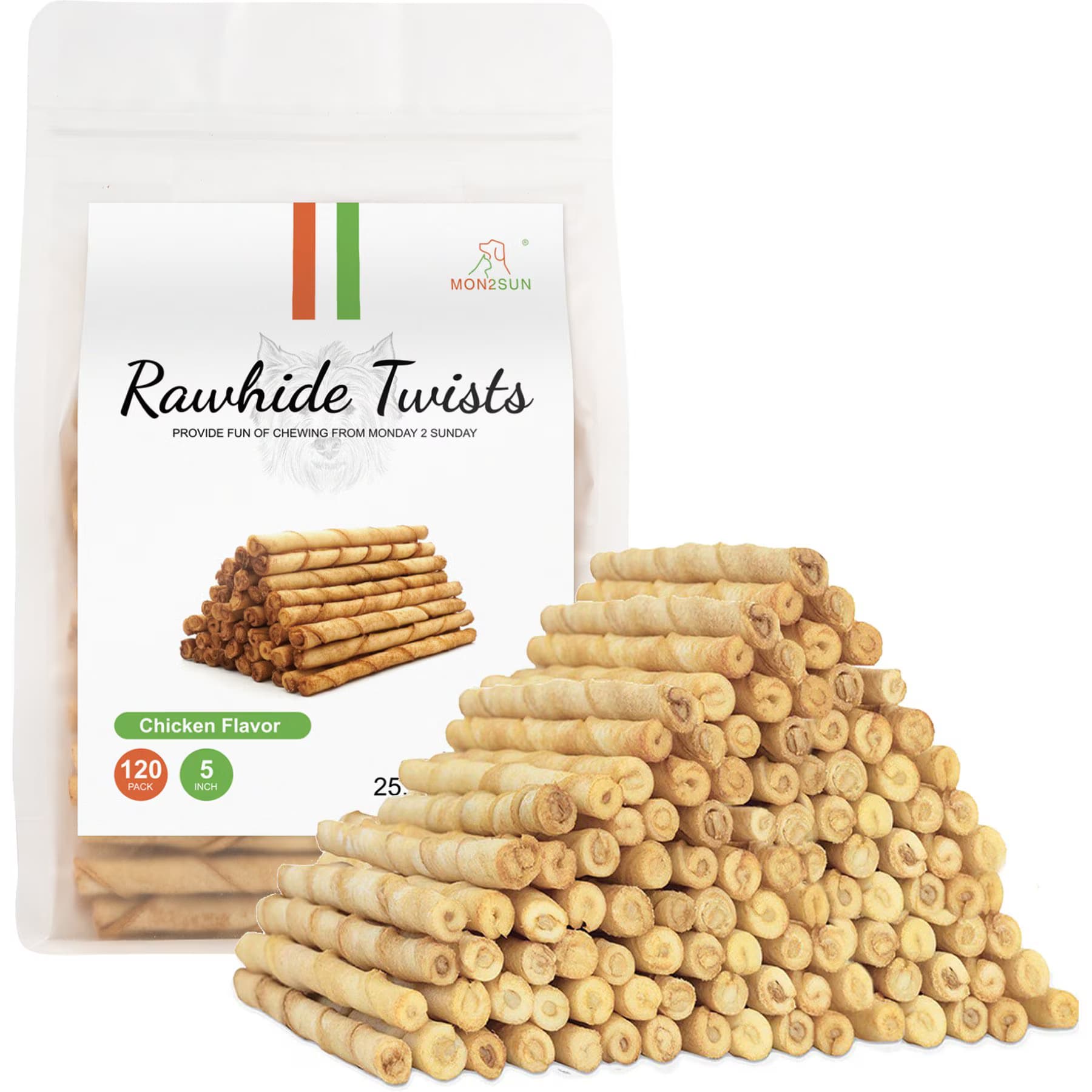 MON2SUN MON2SUN Rawhide Twist Sticks Chicken Flavor 5-inch Dog Chew Treats