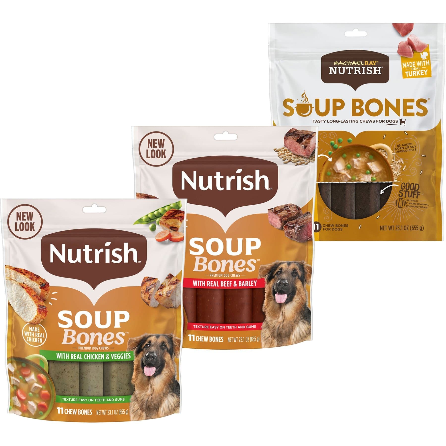 Rachael Ray Nutrish Variety Pack – Rachael Ray Nutrish Soup Bones Chicken & Veggies Flavor Dog Treats, Beef & Barley & Turkey & Rice Flavors