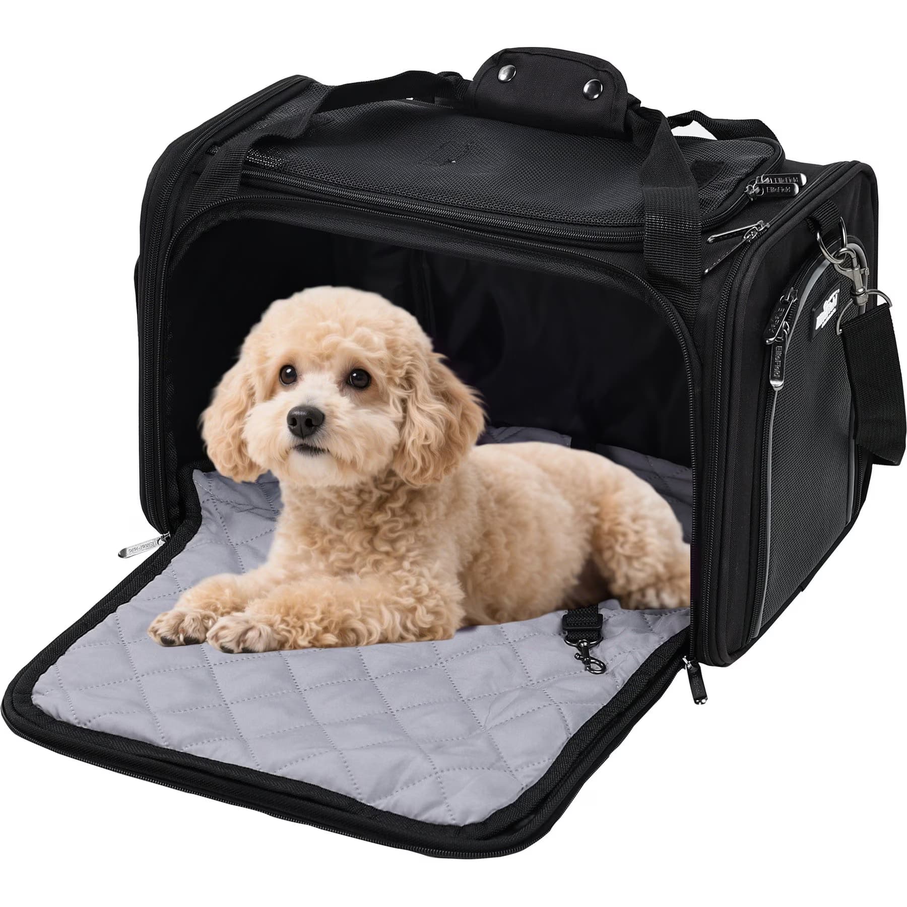 EliteField EliteField Deluxe Soft-Sided Airline-Approved Dog & Cat Carrier Bag, Black, 18-in