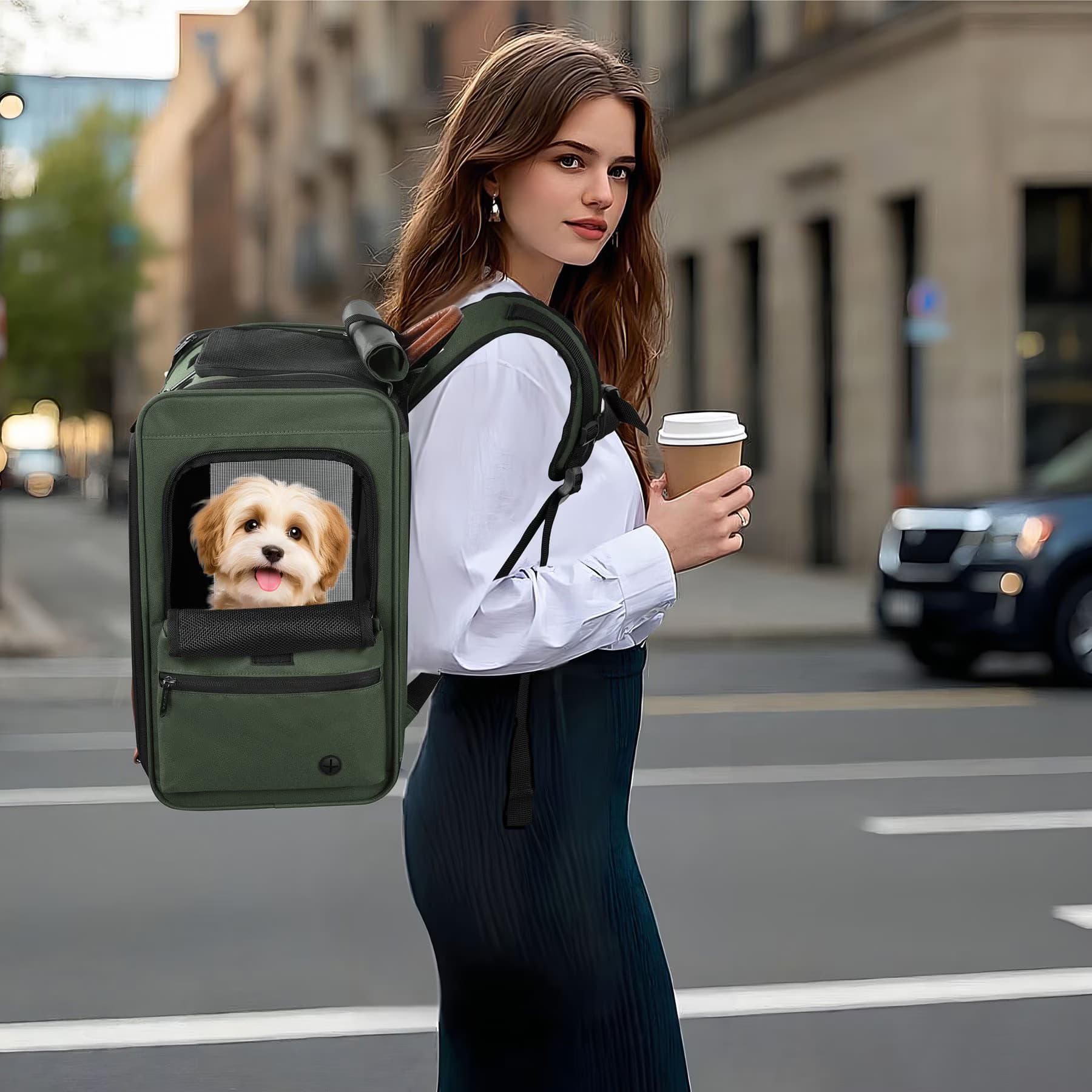 EliteField EliteField Deluxe Airline-Approved Backpack Dog & Cat Carrier, Army Green, Medium