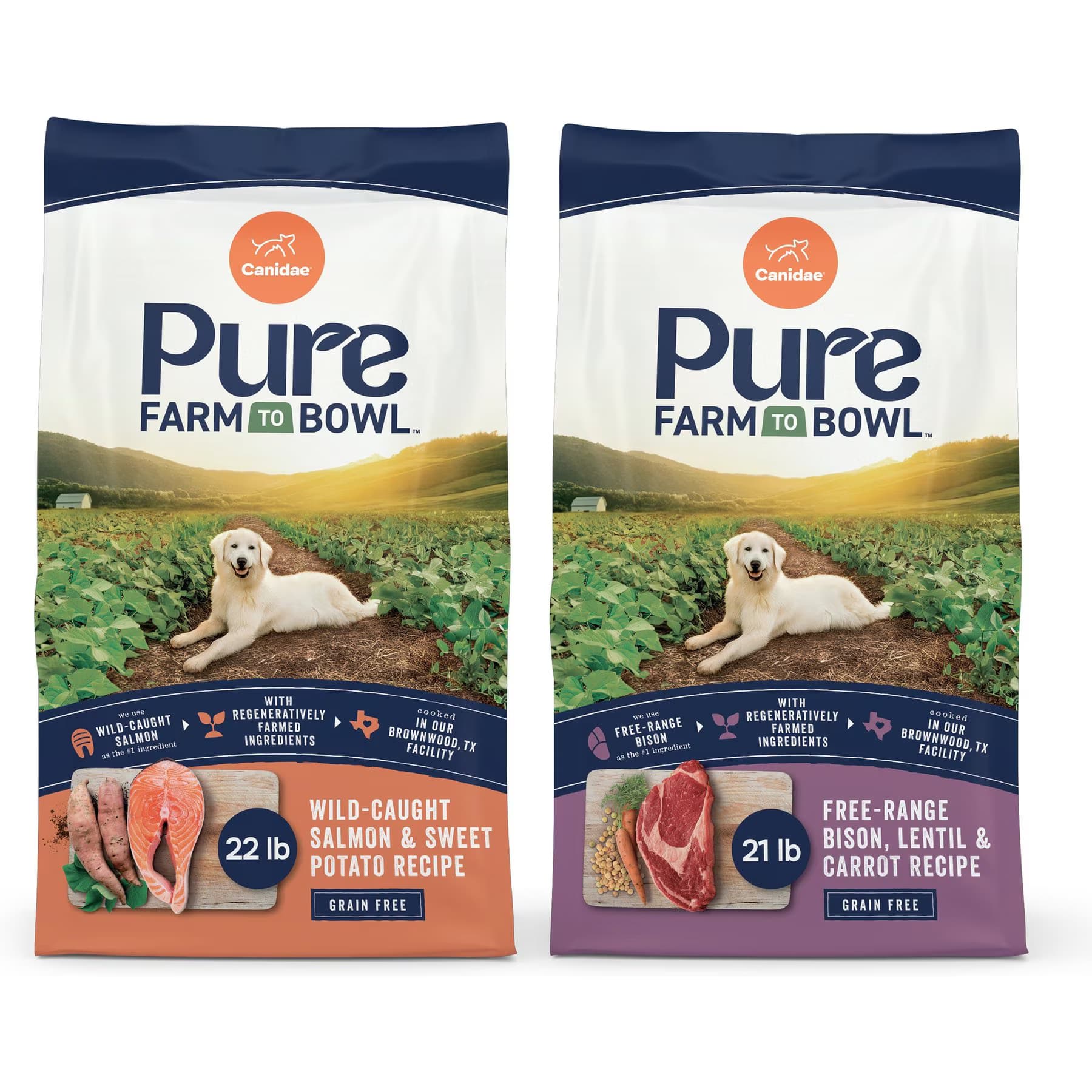 CANIDAE CANIDAE PURE Farm to Bowl Limited Ingredient Salmon & Sweet Potato Recipe + Bison, Lentil & Carrot Recipe Dry Dog Food