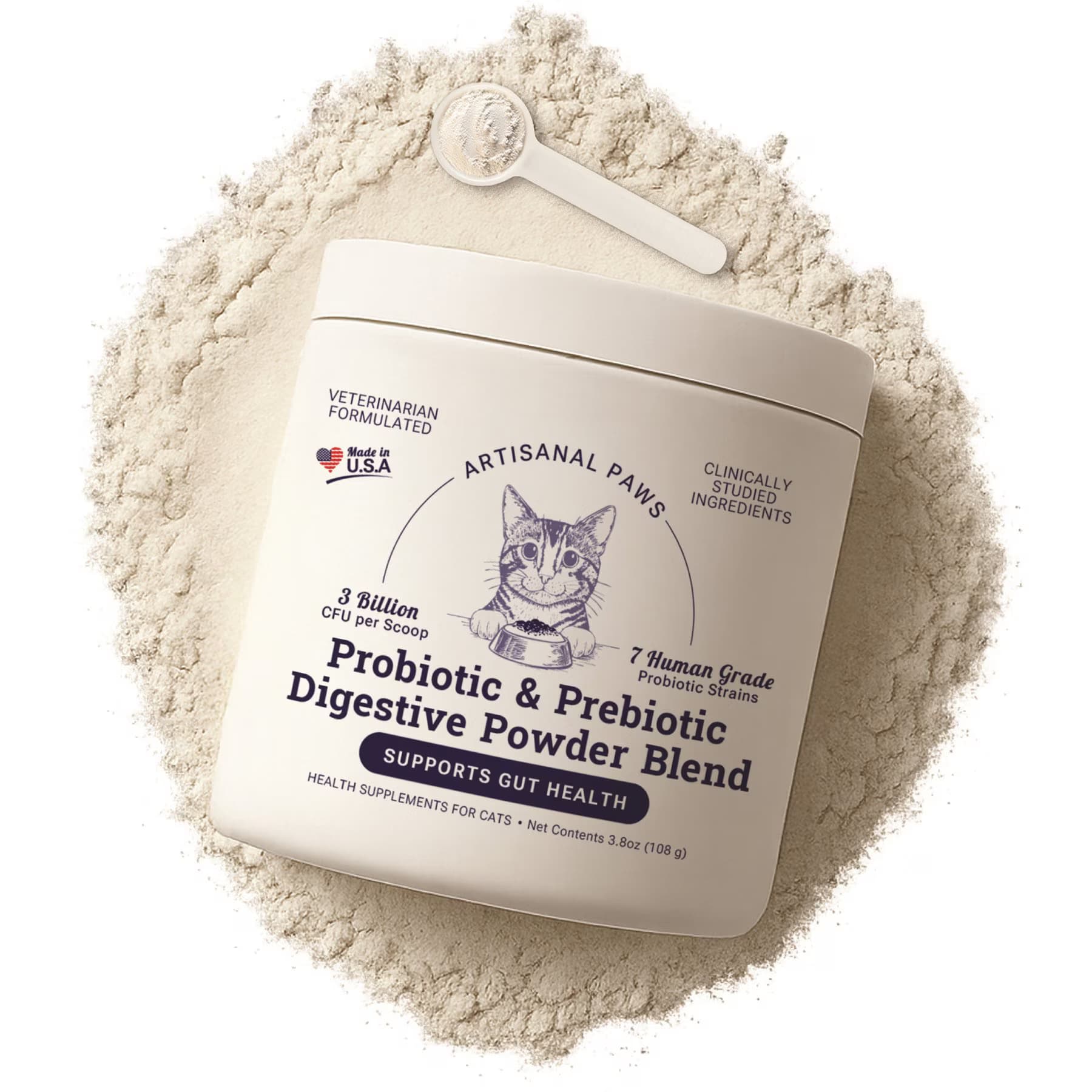 Artisanal Paws Artisanal Paws Digestive Probiotic & Prebiotic Blend Powder Supplement for Cats, 3.8-oz jar