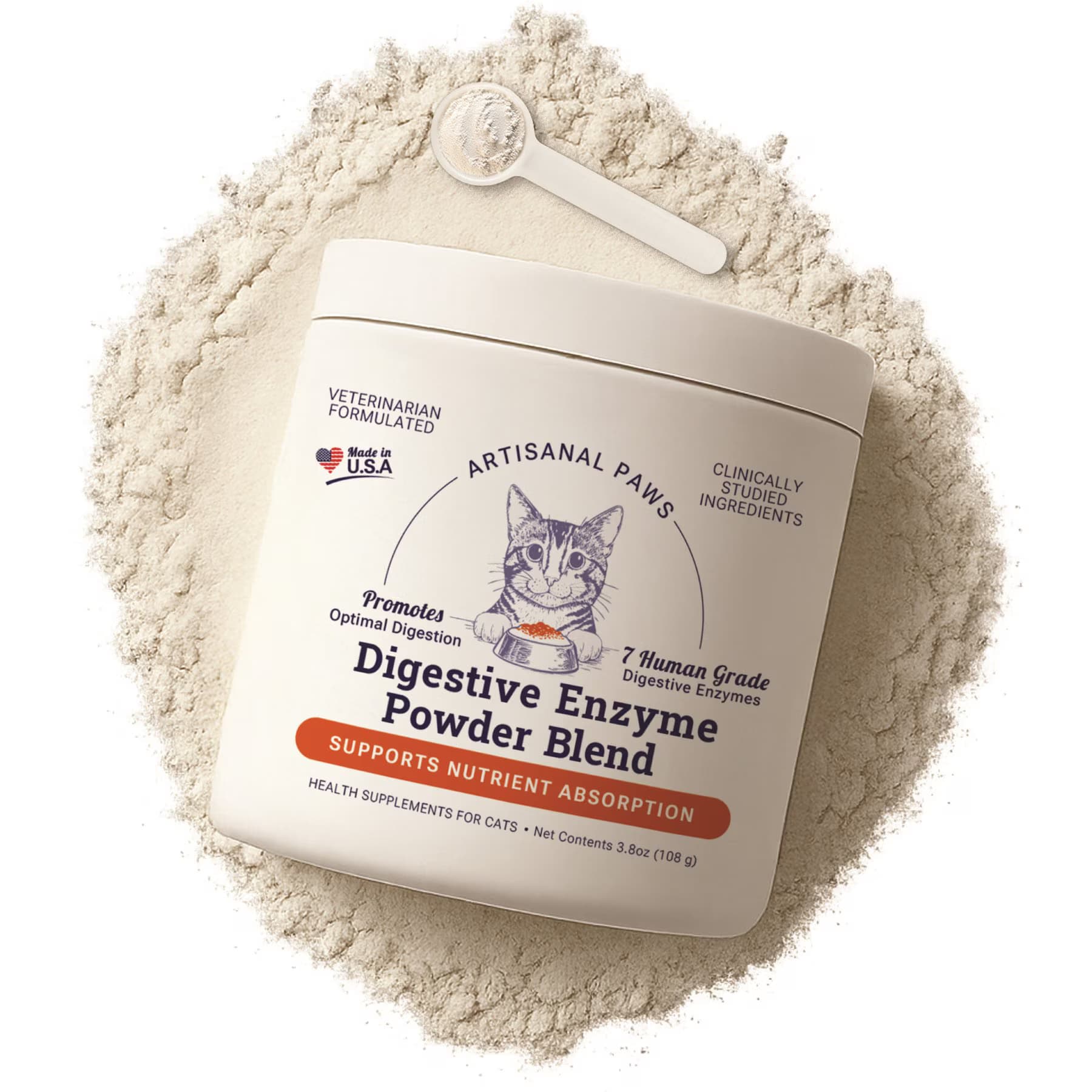 Artisanal Paws Artisanal Paws Digestive Enzyme Support Formula Powder Supplement for Cats, 3.8-oz jar