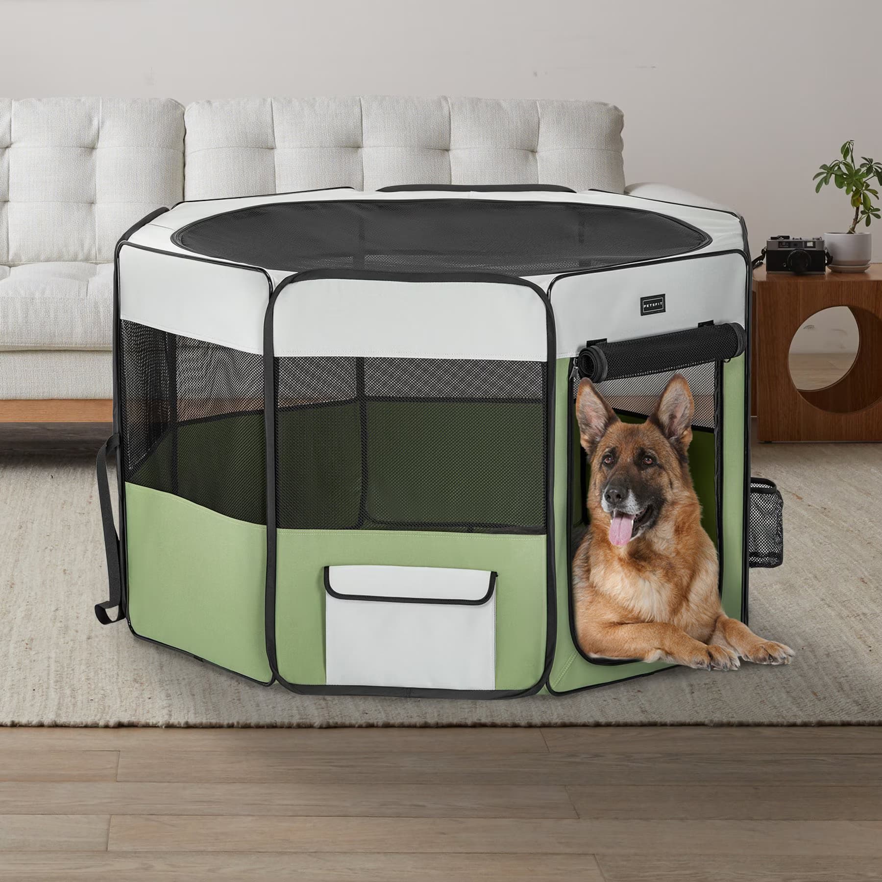 Petsfit Petsfit Portable Waterproof Bottom Dog Playpen with Zipper Removable Mesh Top Cover, Green, Large: 45.5 x 45.5 x 28.5-in