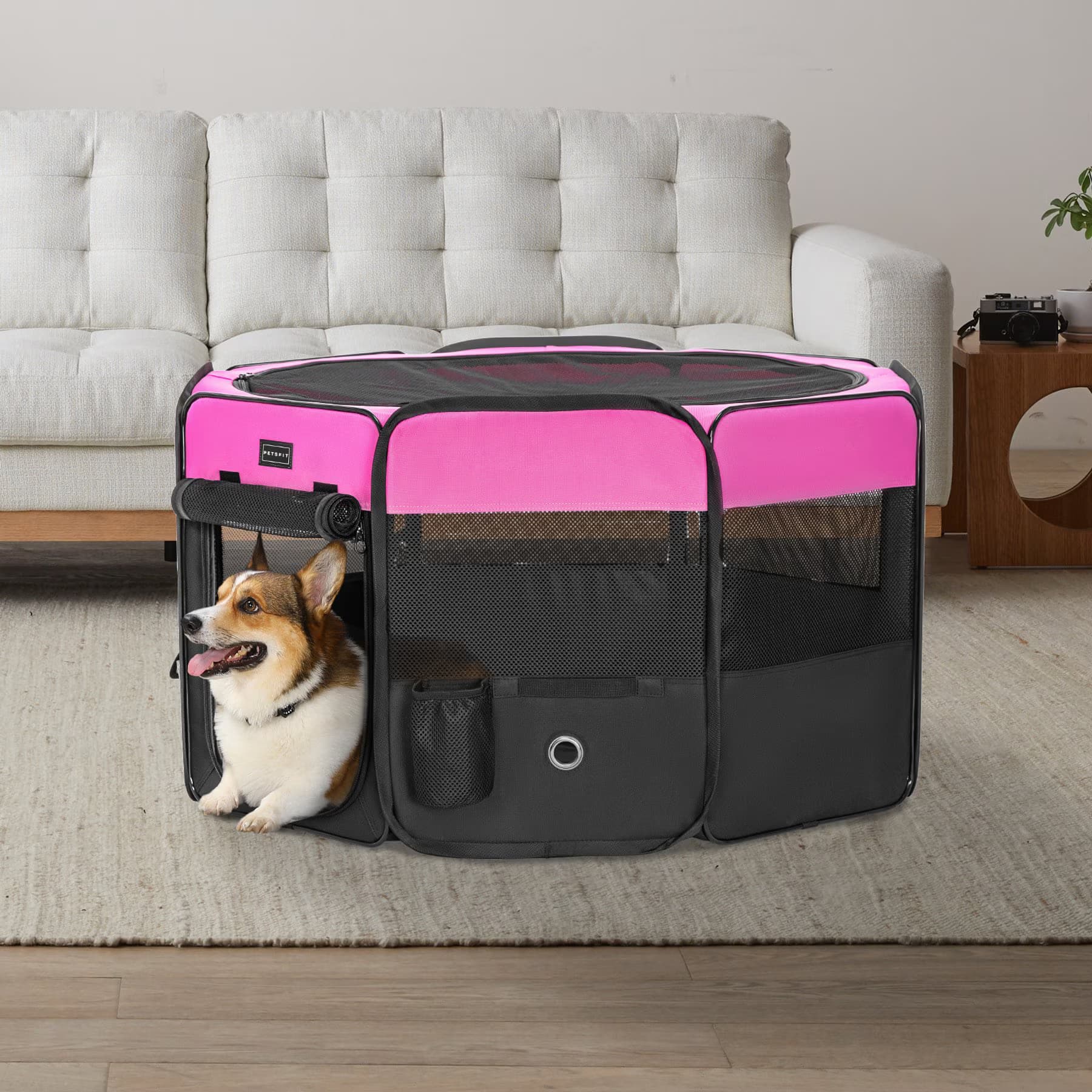 Petsfit Petsfit Portable Waterproof Bottom Dog Playpen with Zipper Removable Mesh Top Cover, Magenta, Large: 45.5 x 45.5 x 28.5-in