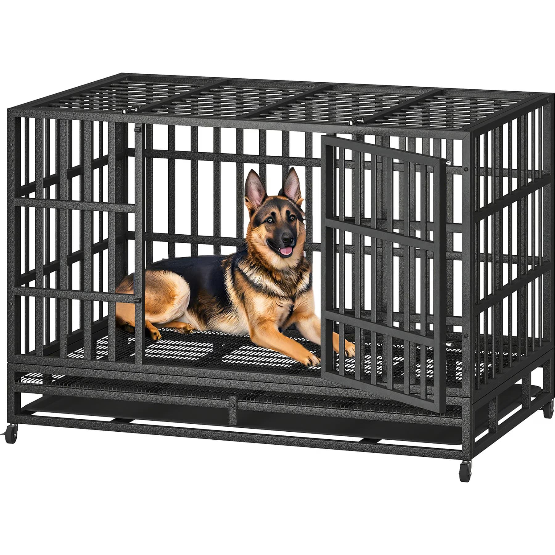 Xbrigh Xbrigh Heavy Duty Indestructible Escape Proof Steel Dog Crate, Black, Medium: 42-in