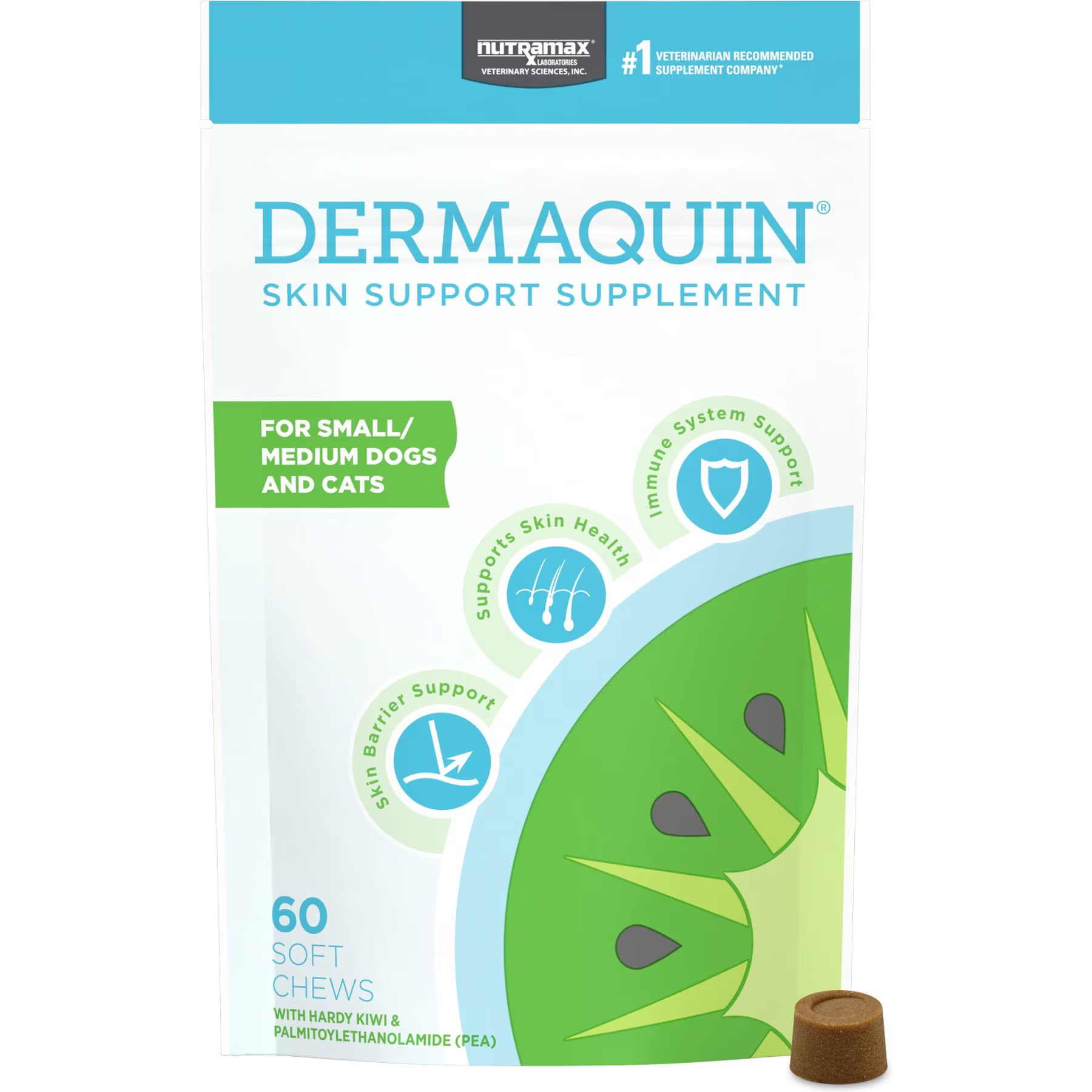 Nutramax Dermaquin Skin Support Vitamins Chew Supplement for Small & Medium Dogs & Cats — Small/Medium Dogs & Cats Breed
