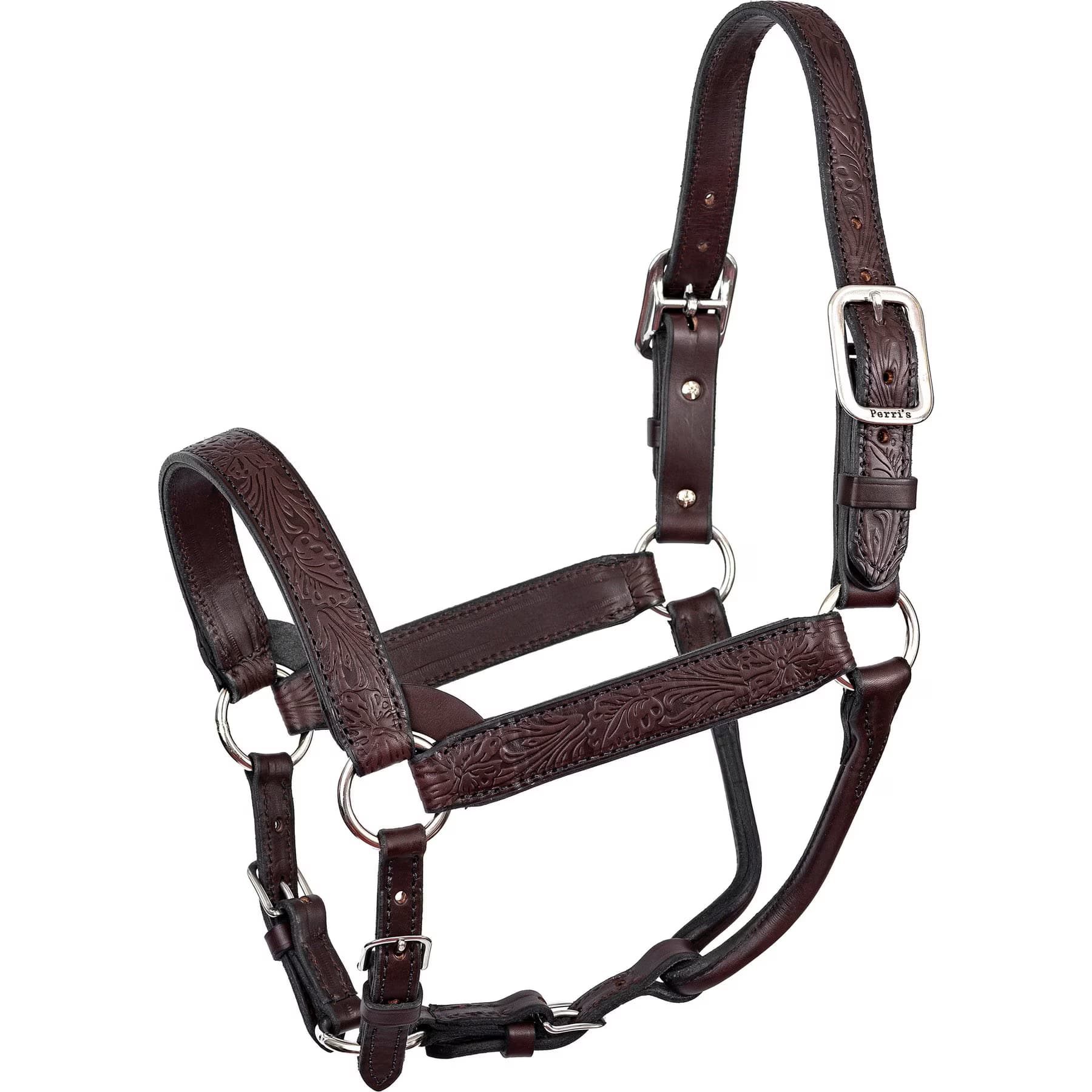 Perri's Leather Perri’s Leather Floral Embossed Leather Horse Halter, Havana, Horse