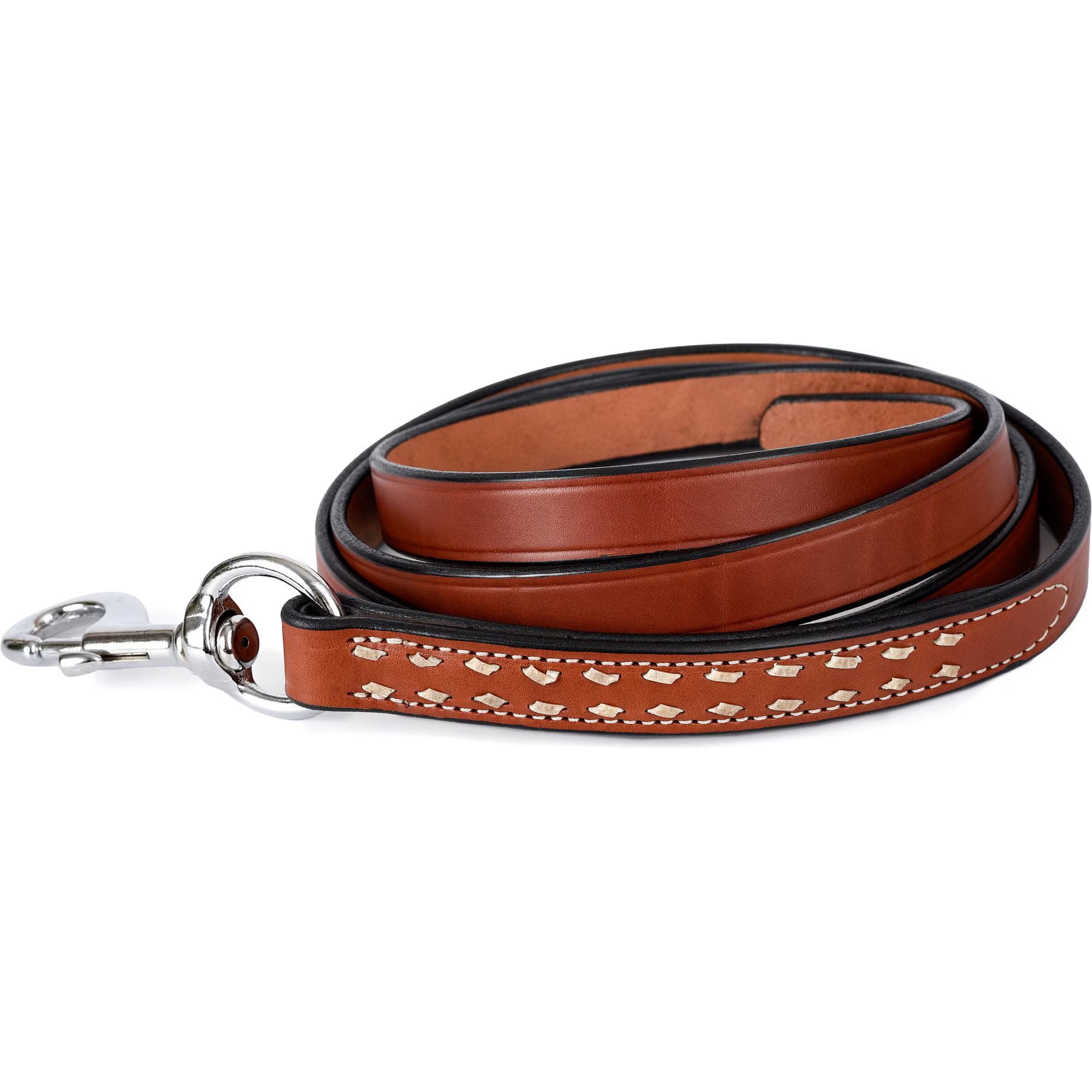 Perri's Leather Perri’s Leather Buckstitch with Snap Horse Lead, 7-ft, Chestnut/White