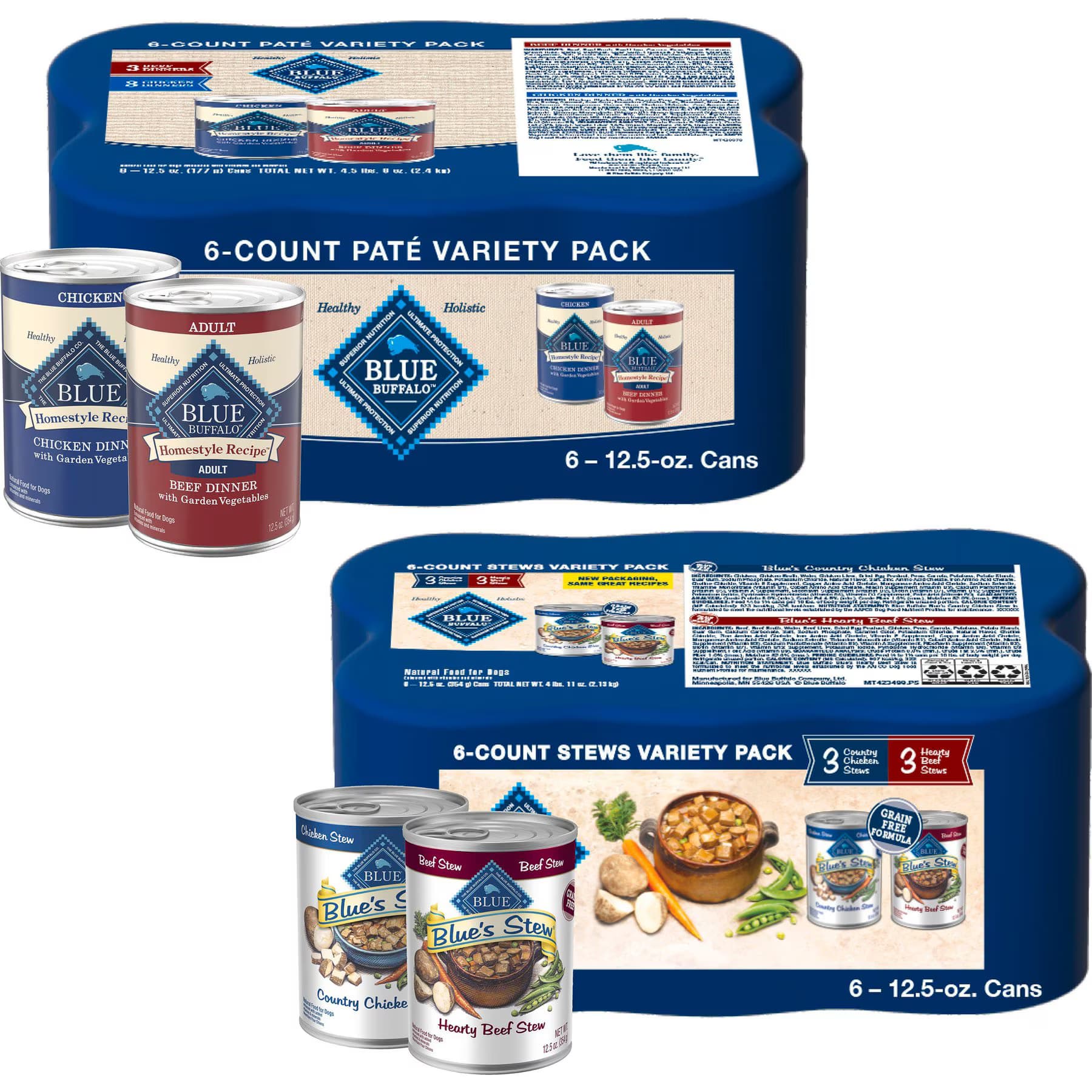 Blue Buffalo Blue Buffalo’s Stew Chicken & Beef Variety Pack + Homestyle Recipe Chicken & Beef Wet Dog Food