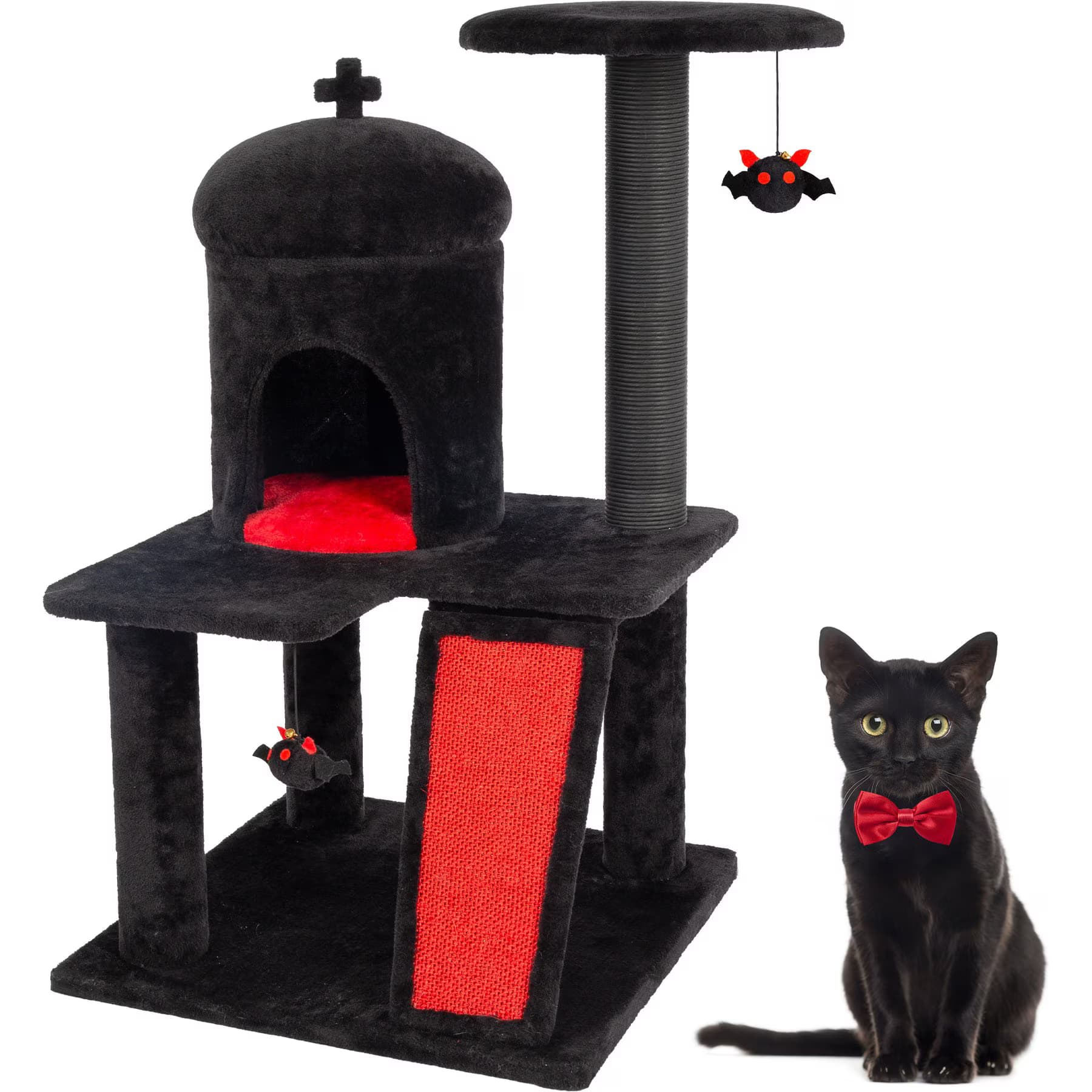 KAMABOKO KAMABOKO Gothic 36.4-in Indoor Cat Tree with Large Condo, Black