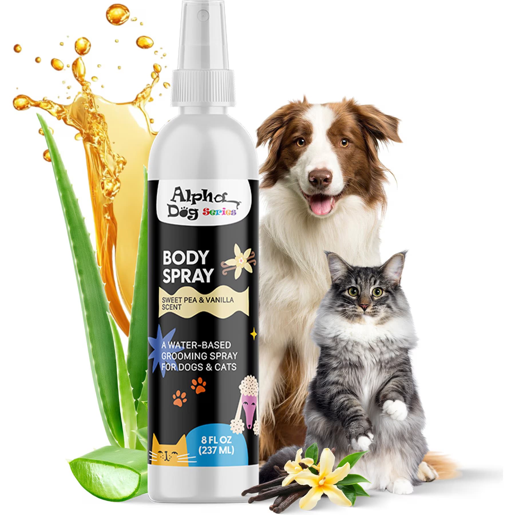 Alpha Dog Series Alpha Dog Series Aloe, Odor Eliminator Sweet Pea & Vanilla Dog & Cat Grooming Deodorizer Spray, 8-fl oz bottle