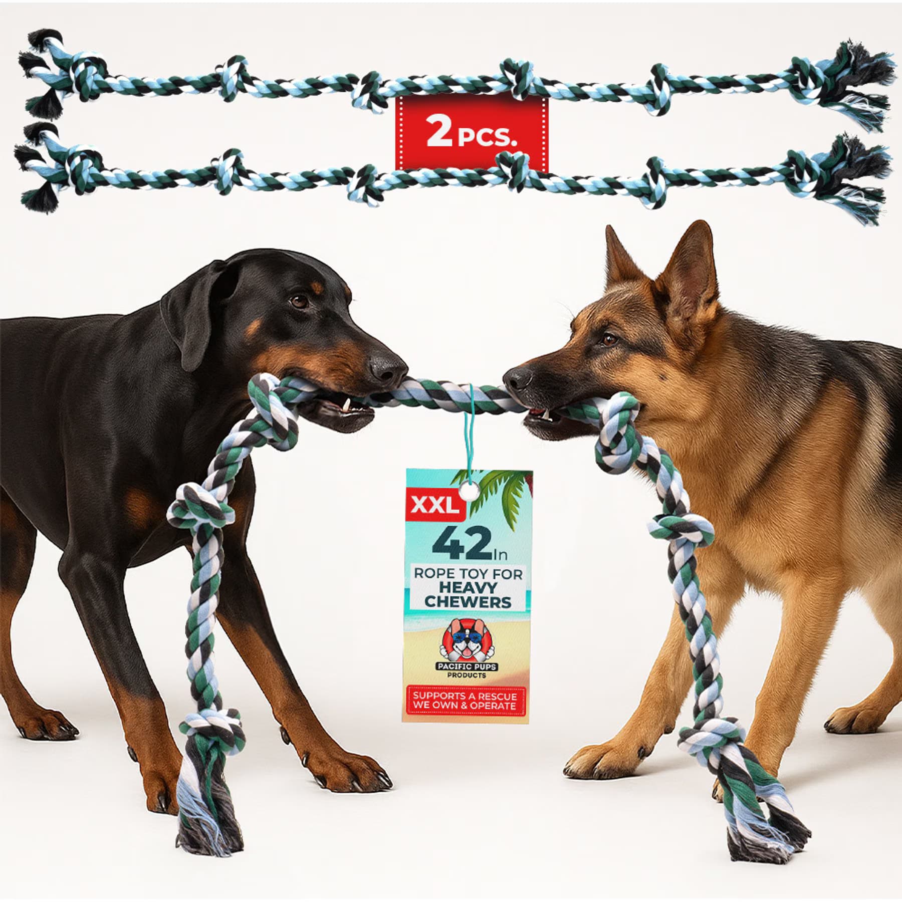 Pacific Pups Rescue Pacific Pups Rescue Knotted Tough Rope Tug Dog Toy, XX-Large — Green