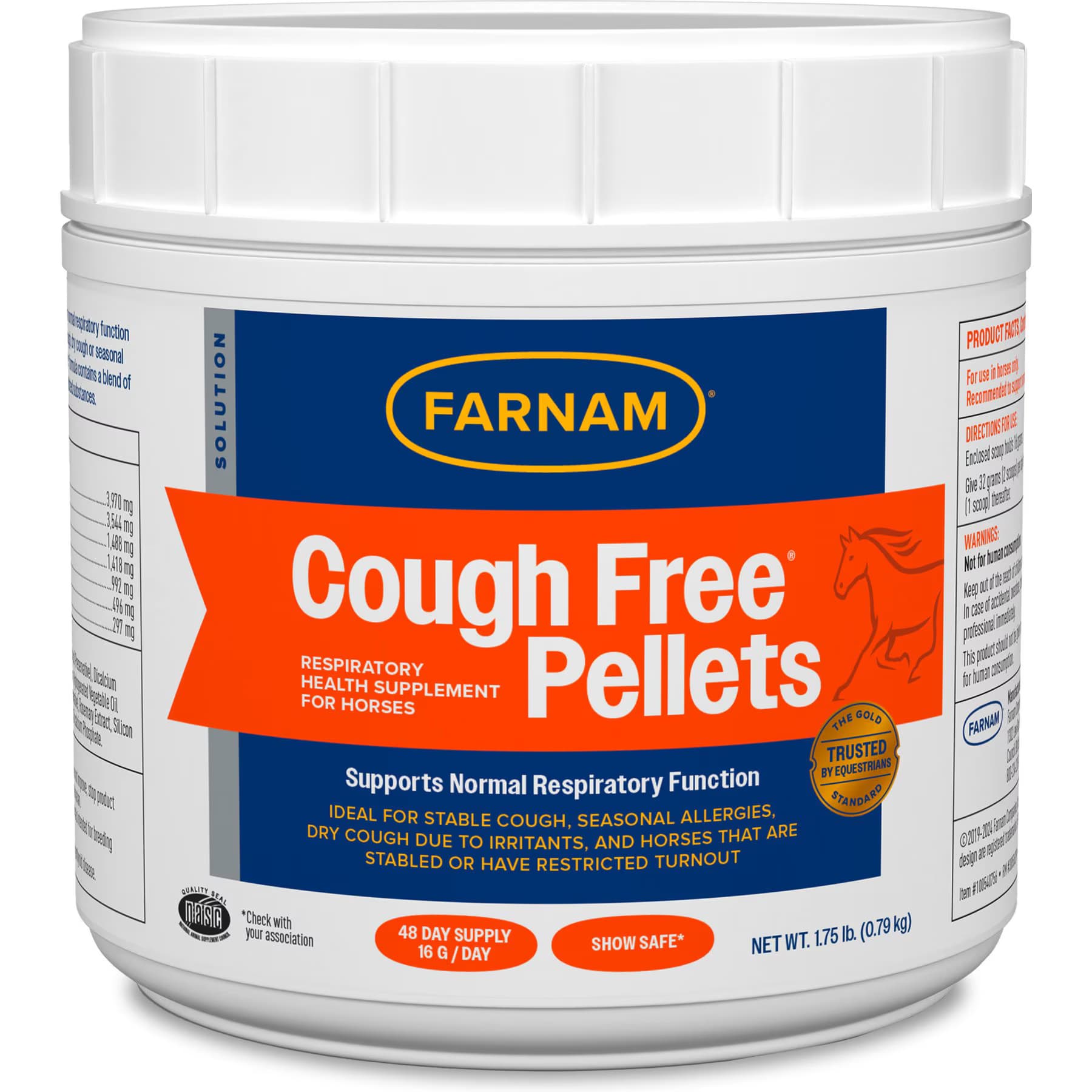 Farnam Farnam Cough Free Pellets Respiratory Health Horse Supplement, 1.75-lb jar, 48 Day Supply