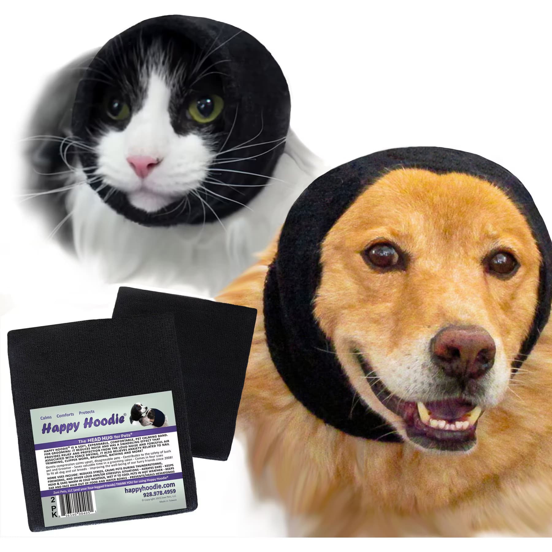 Happy Hoodie Happy Hoodie Thunder Grooming Fireworks Calming Band for Dogs & Cats, Small & Large — Black