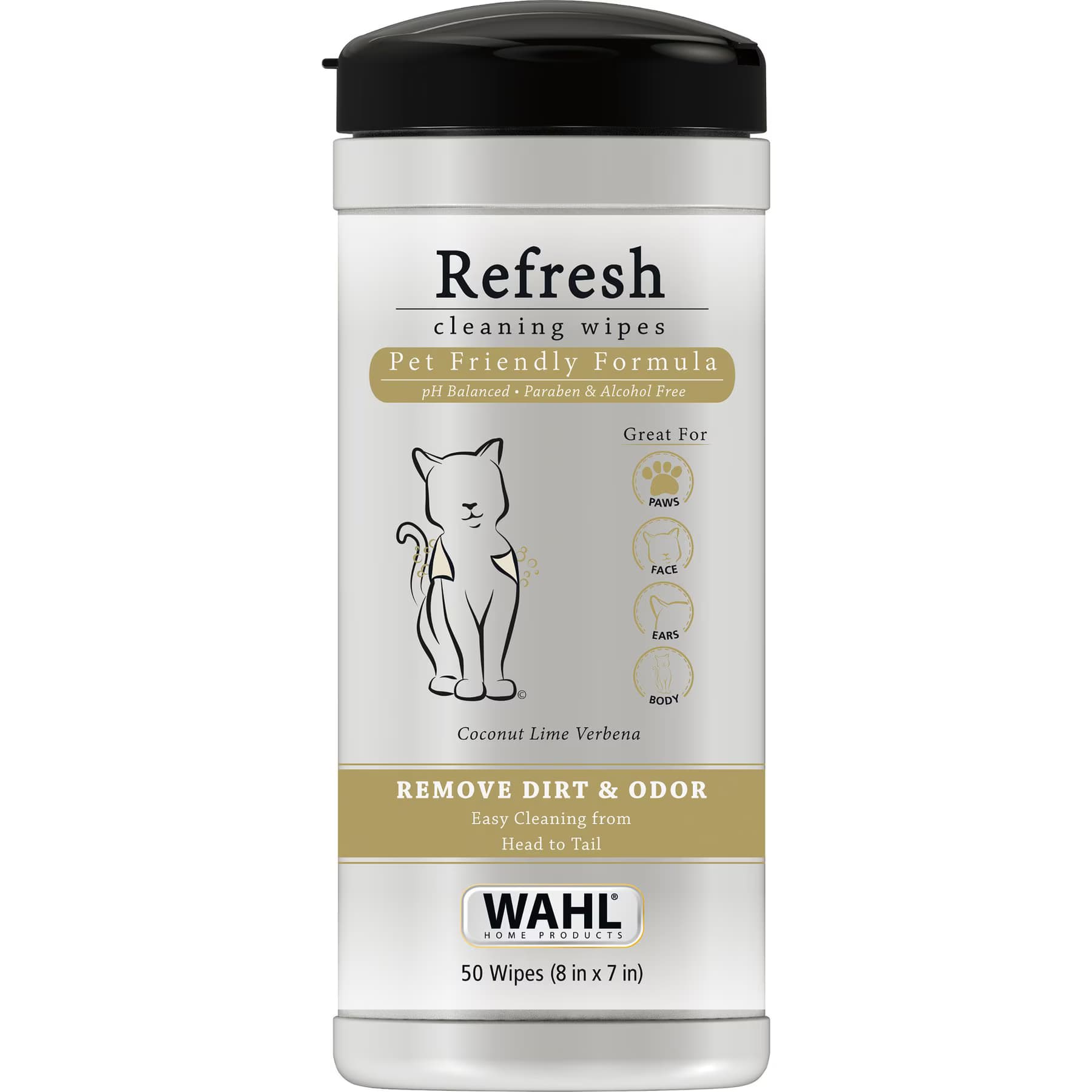 Wahl Wahl Refresh Coconut Lime Verbena Cat Cleaning Wipes, White/Black/Gold