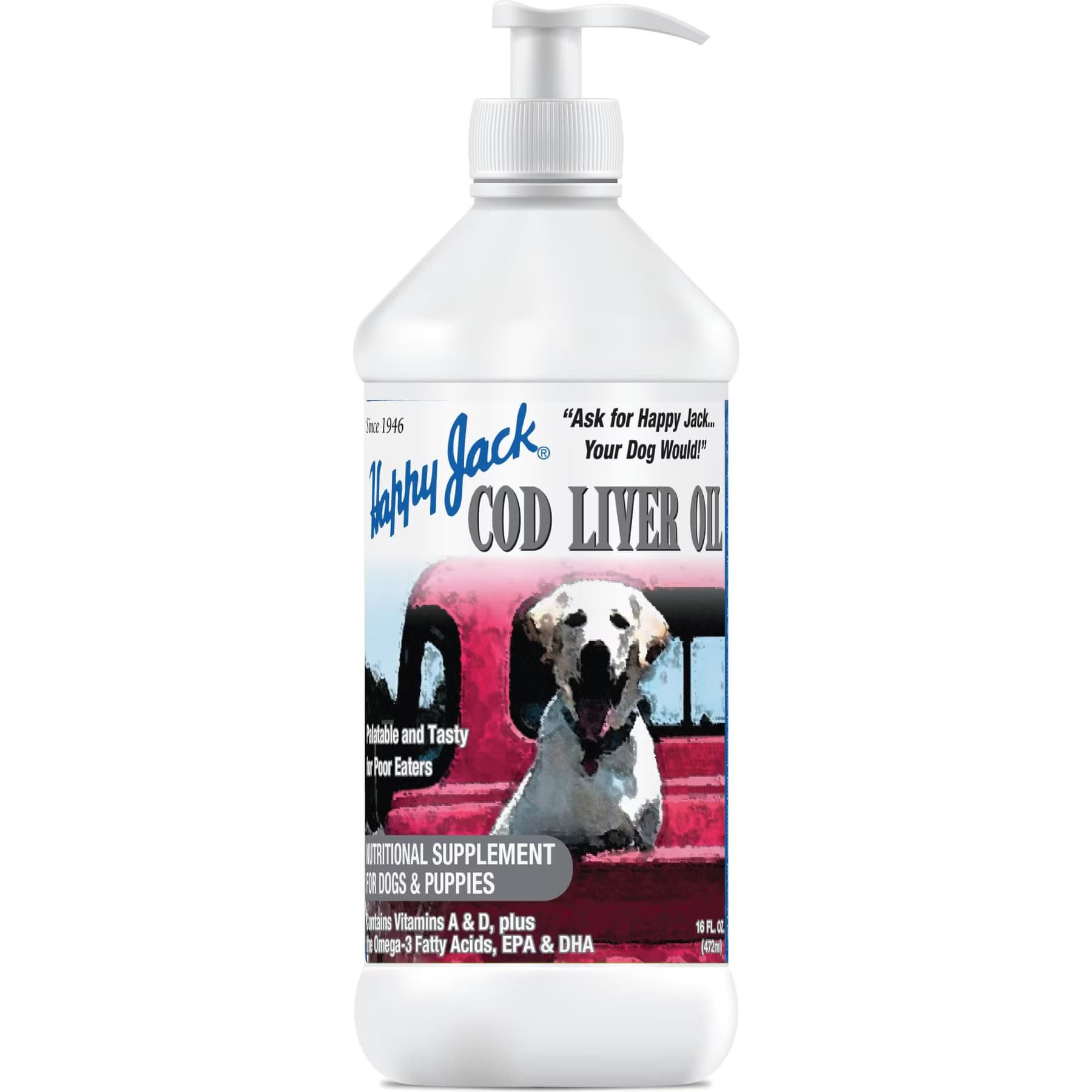Happy Jack Happy Jack Cod Liver Fish Oil Skin & Coat Omega 3 Supplement for Dogs, for Joint, 16-fl oz bottle