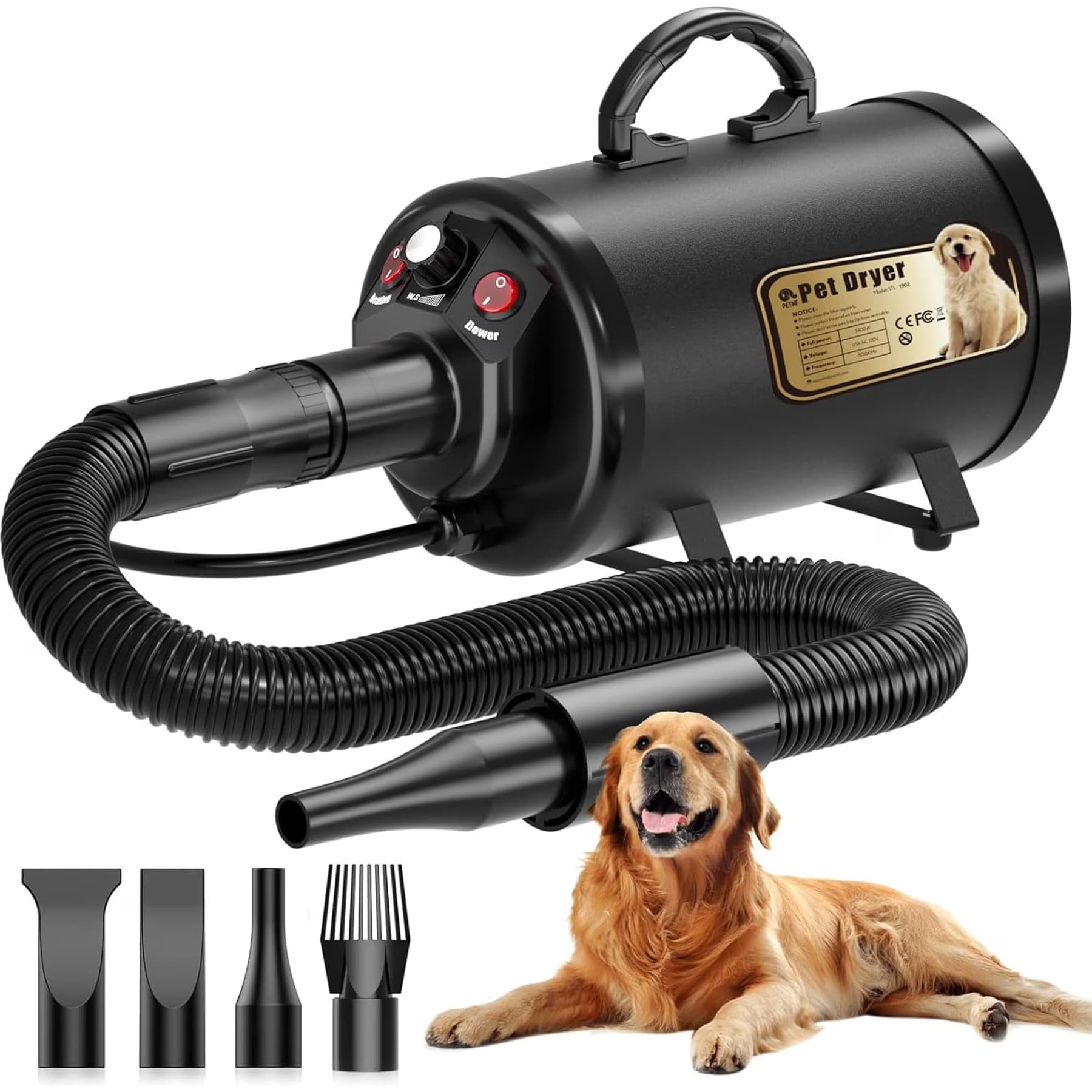 PetNF PetNF 3.2 HP High Velocity Dog Grooming Dryer, Black