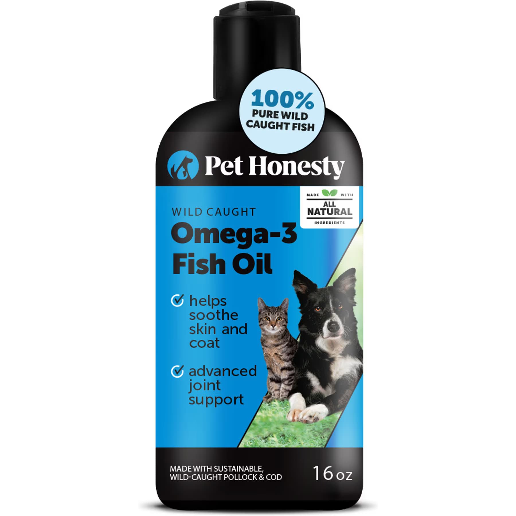 Pet Honesty Pet Honesty Wild Caught Omega-3 Fish Oil Liquid Skin & Coat Health Supplement for Dogs & Cats, 16-fl oz bottle