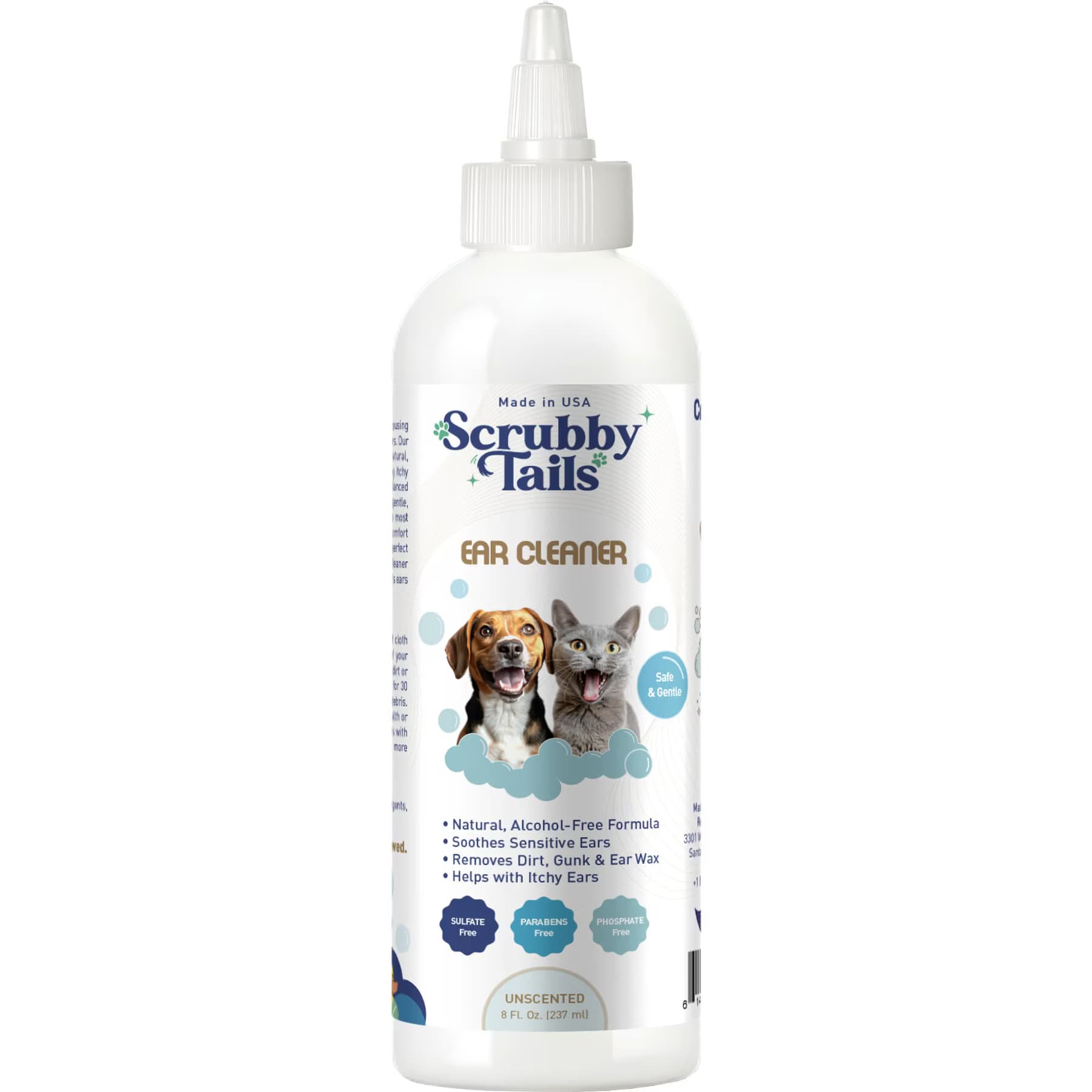 Scrubby Tails Scrubby Tails Alcohol-Free Ear Cleaner Solution for Dogs & Cats, Unscented, 8-fl oz bottle