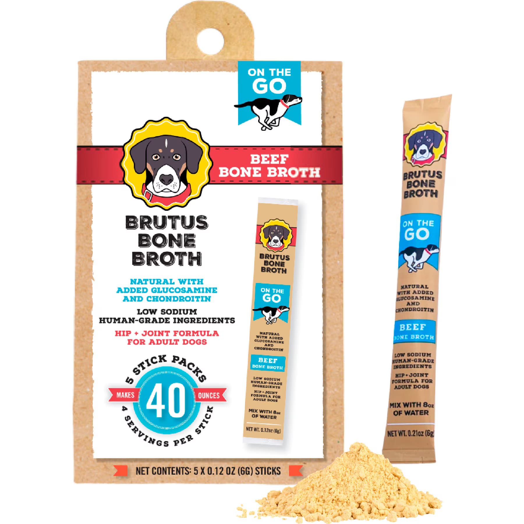 Brutus Broth Brutus Broth Beef Bone Broth Powder Hip & Joint with Glucosamine On-the-Go Dog Food Topper