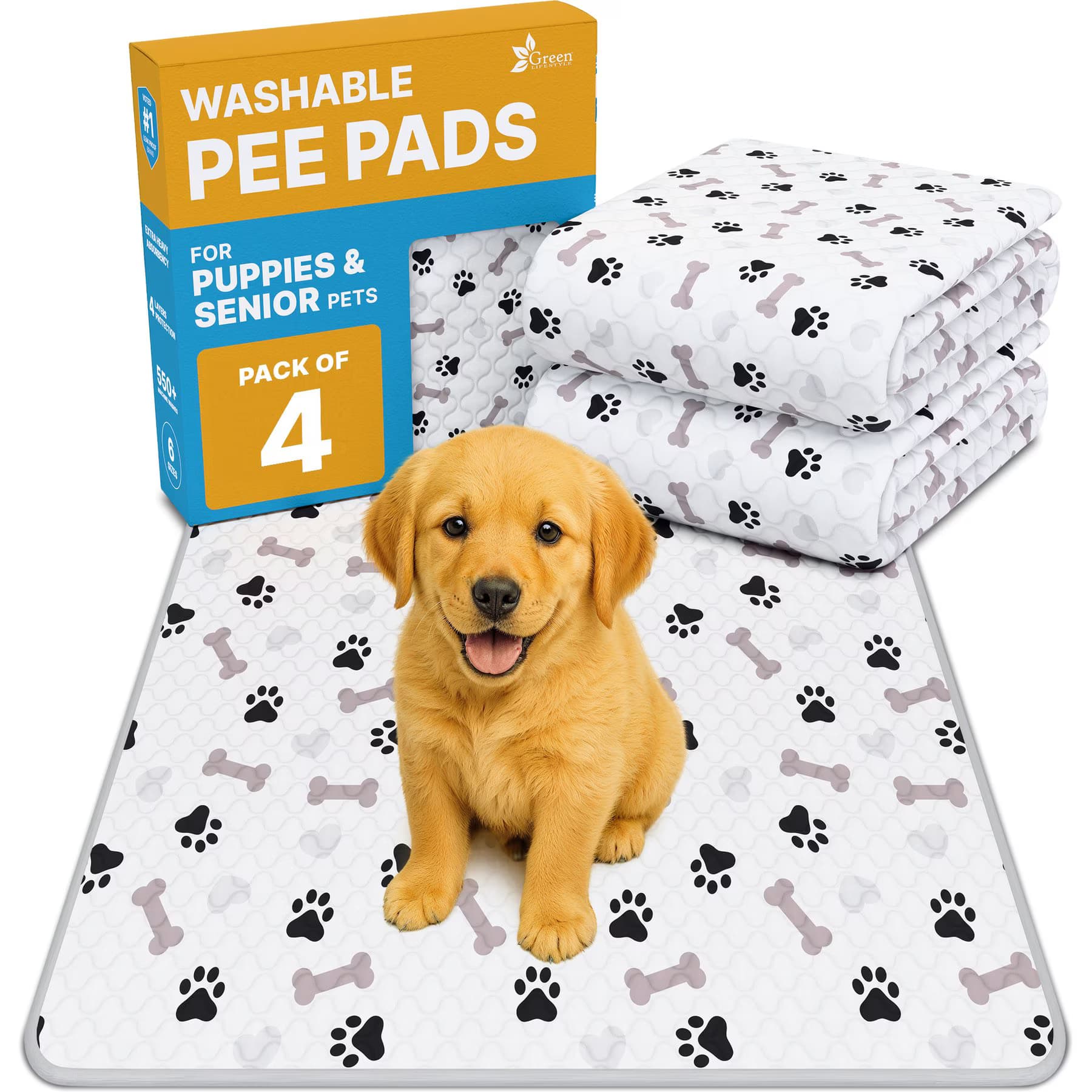 Green Lifestyle Printed Reusable Cat & Dog Pee Pads, Blue & White, 34 x 36-in — view 2
