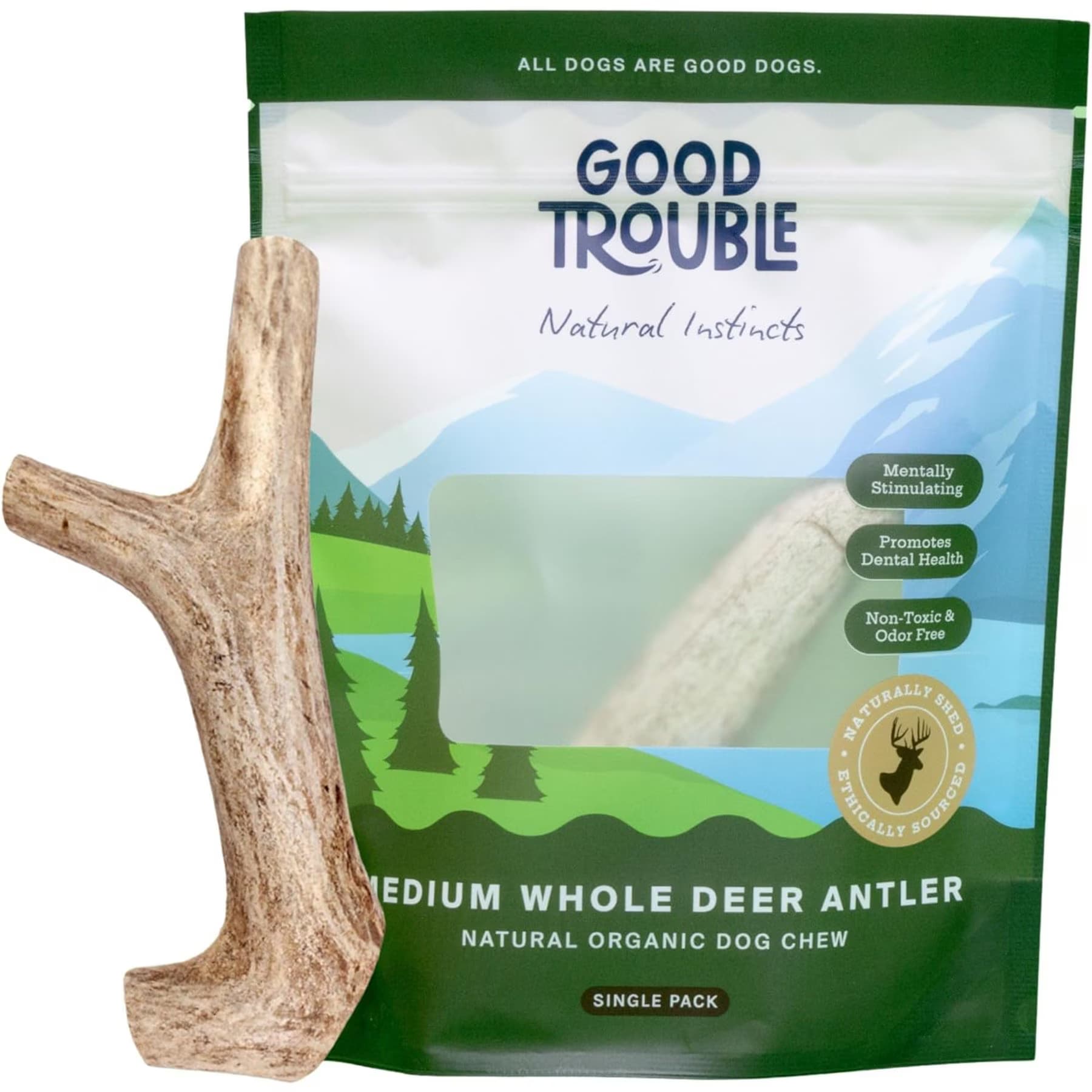 Good Trouble Good Trouble Deer Antler Whole Dog Treat, Medium