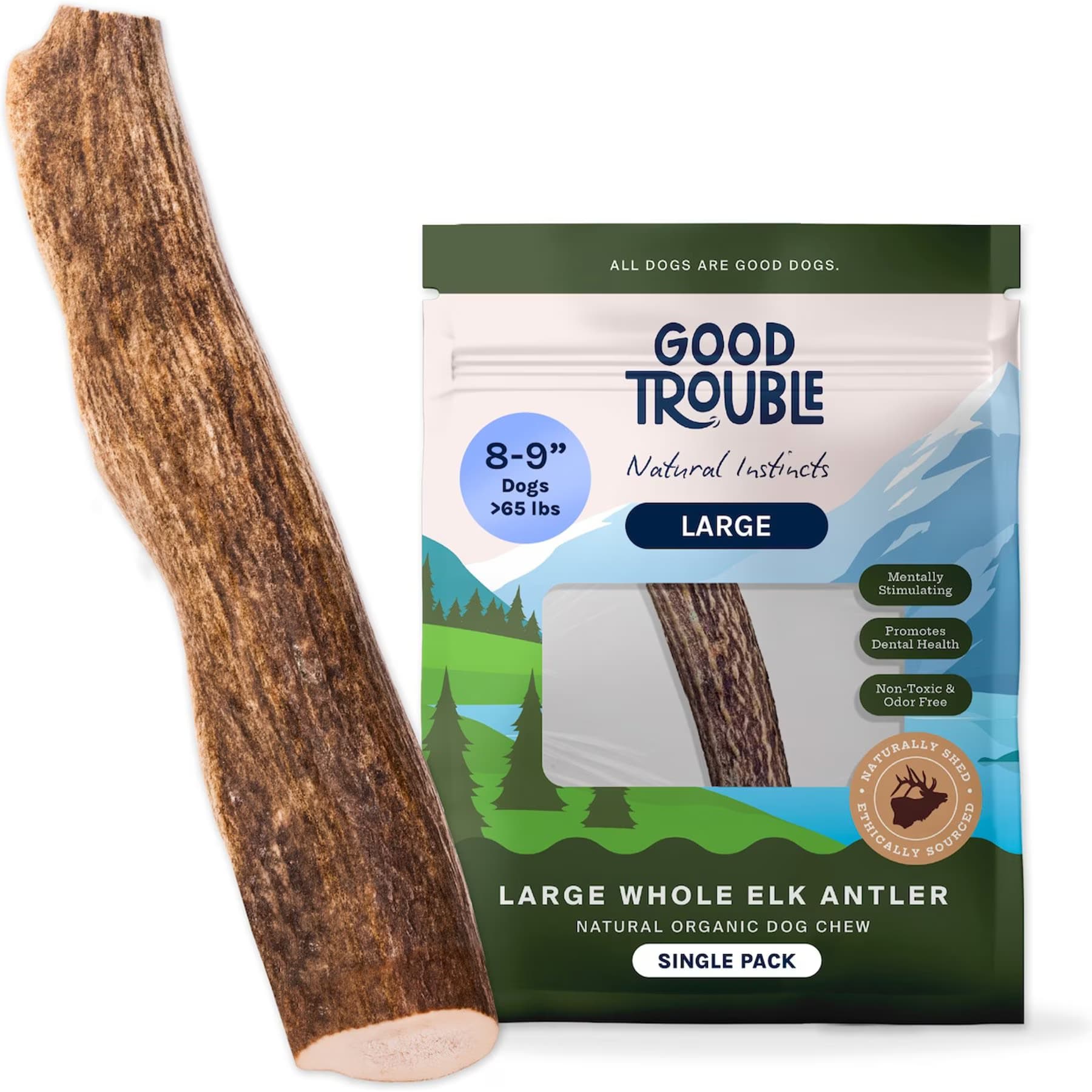 Good Trouble Good Trouble Elk Antler Whole Dog Treat, Large