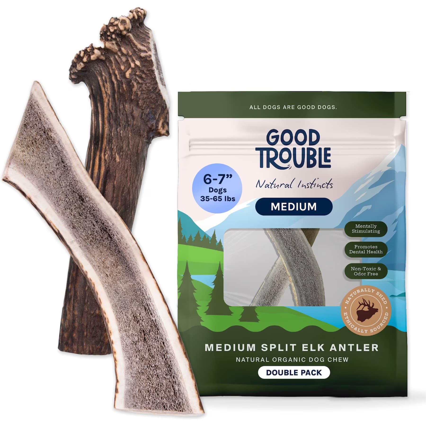 Good Trouble Good Trouble Elk Antler Split Dog Treats, Medium