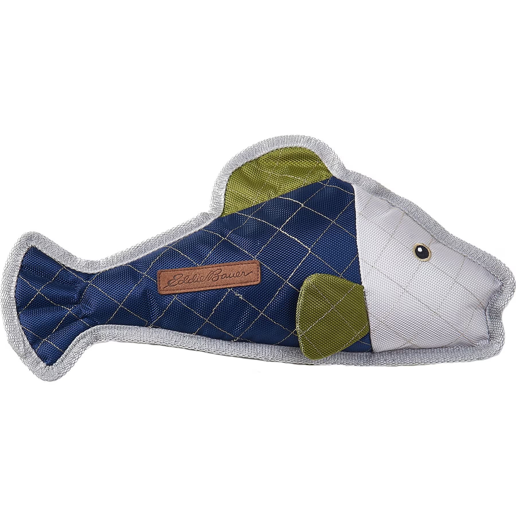 Eddie Bauer Eddie Bauer 14-in Oxford Nylon Fish Squeak & Crinkle Plush Dog Toy, Green/Gray/Navy