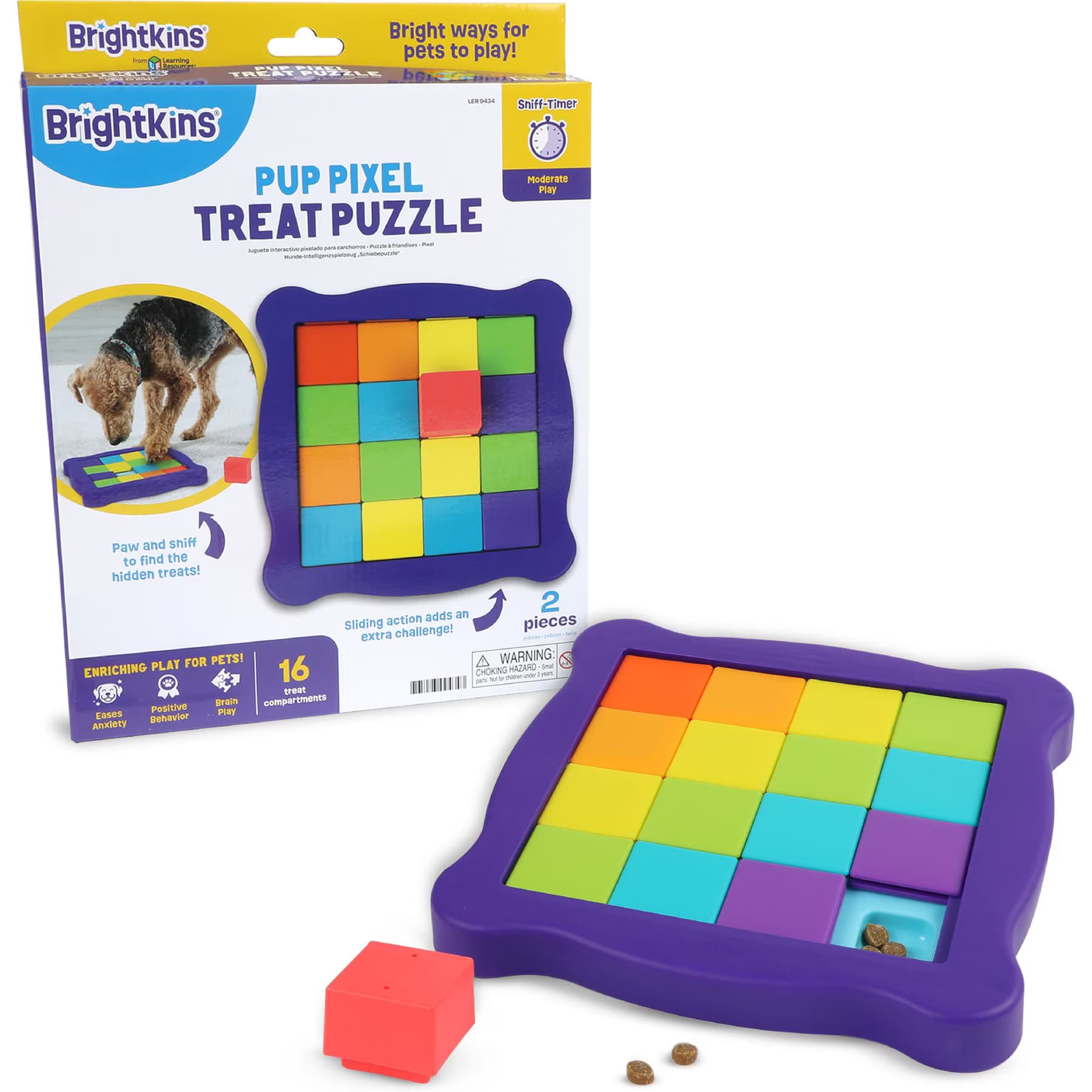 Brightkins Brightkins Pup Pixel Treat Puzzle Dispensing Dog Toy, Multi Color, 13.02 x 11 x 1.77-in