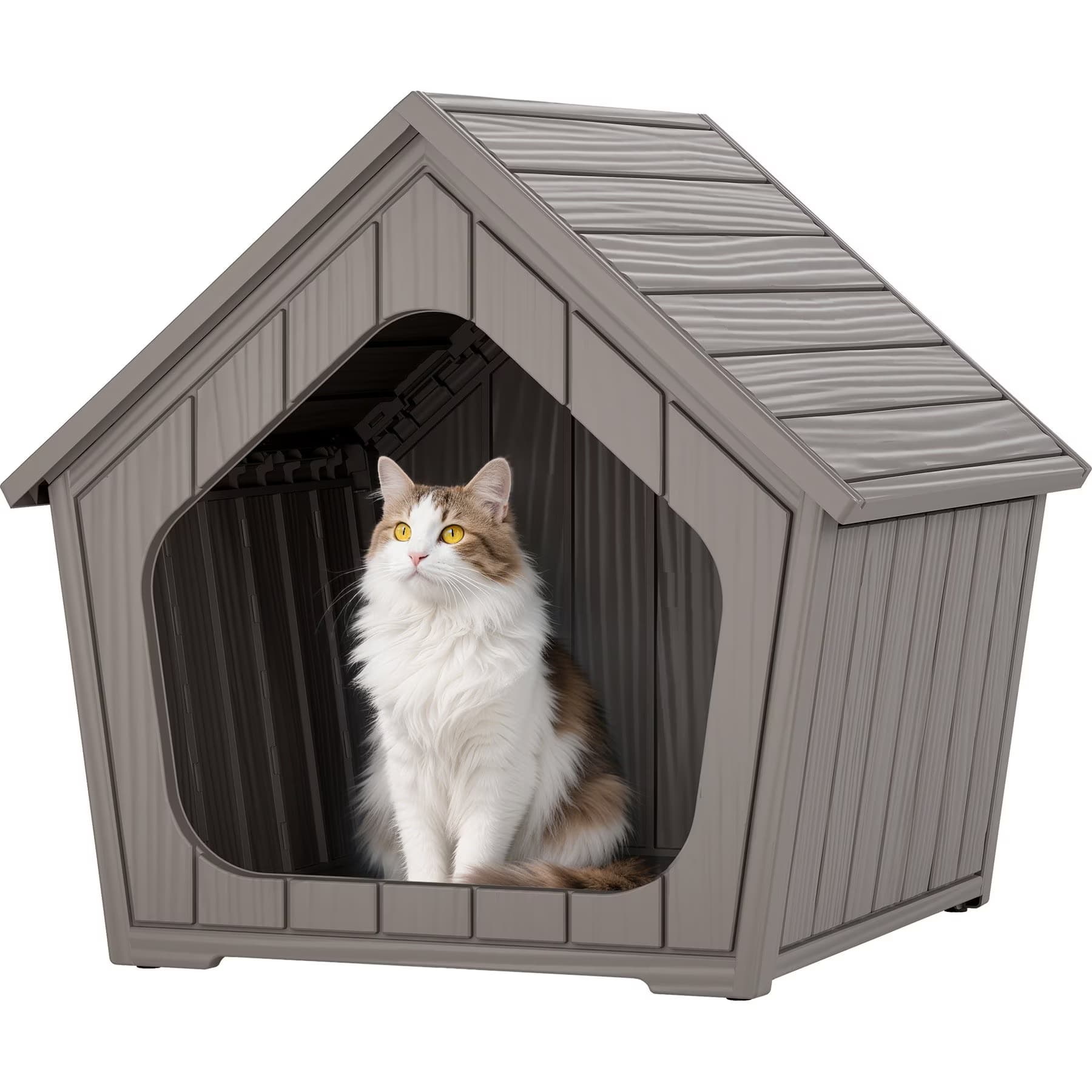 KAMABOKO KAMABOKO Weatherproof Resin Insulated Polypropylene Outdoor Cat House with Air Holes, Grey