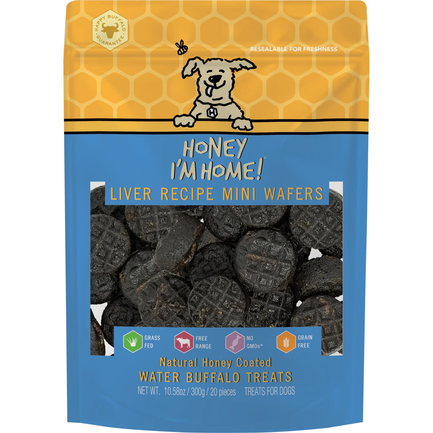 Honey I'm Home Honey I’m Home Mini Liver Wafers Natural Honey Coated Buffalo Dehydrated Dog Treats