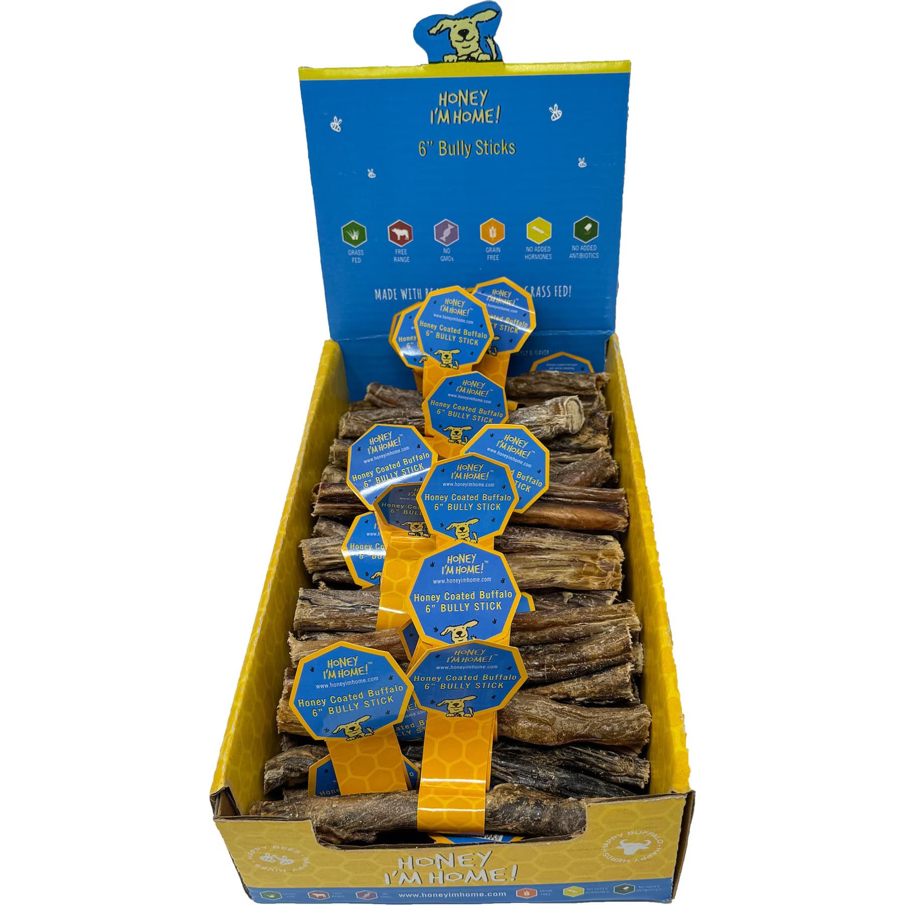 Honey I'm Home Honey I’m Home! 6-in Bully Sticks Natural Honey Coated Buffalo Chews Grain-Free Dog Treats — 6-inch
