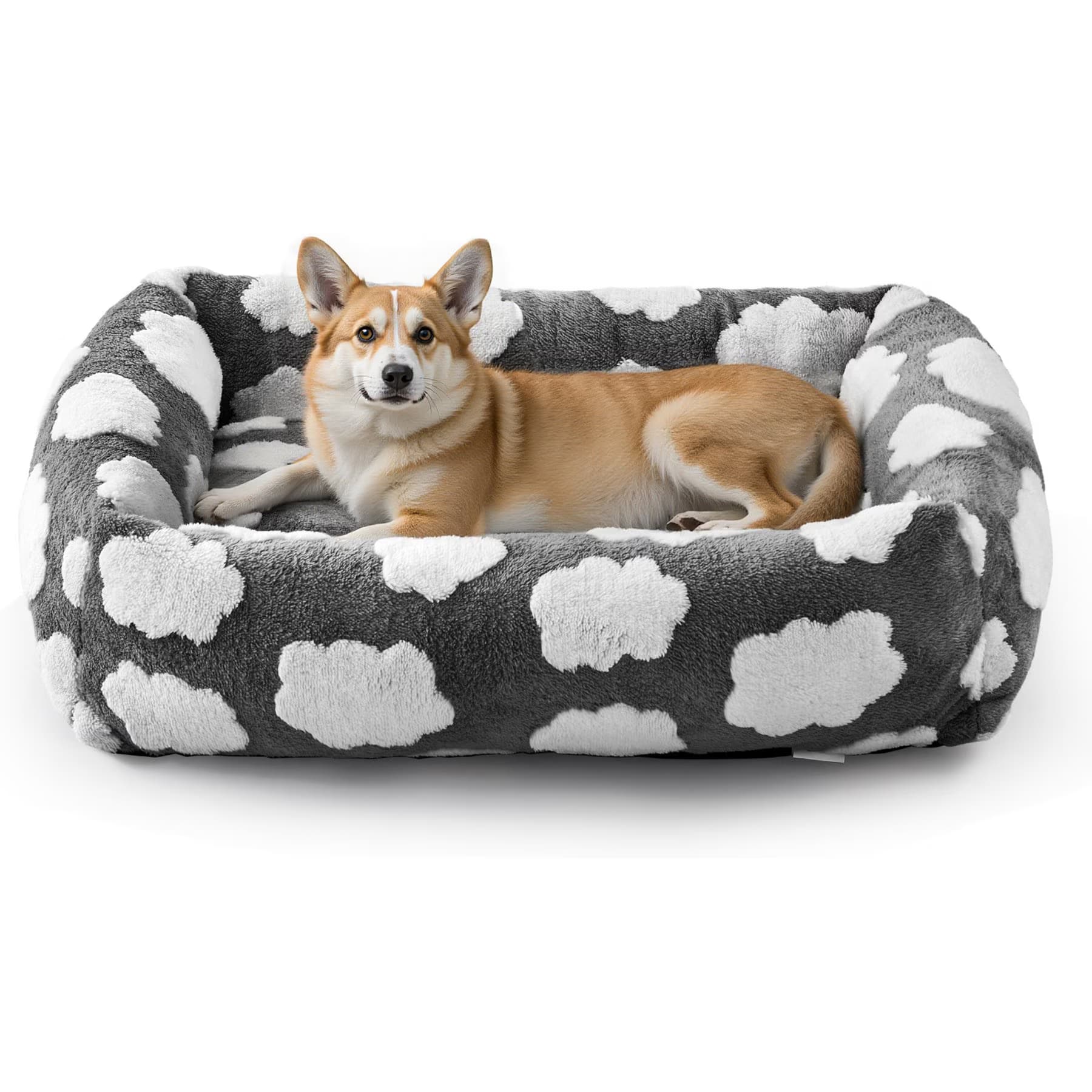 JOEJOY Jacquard Cloud Square Dog & Cat Bed with Anti-Slip Bottom & Removable Cover, Grey, XX-Large — view 3