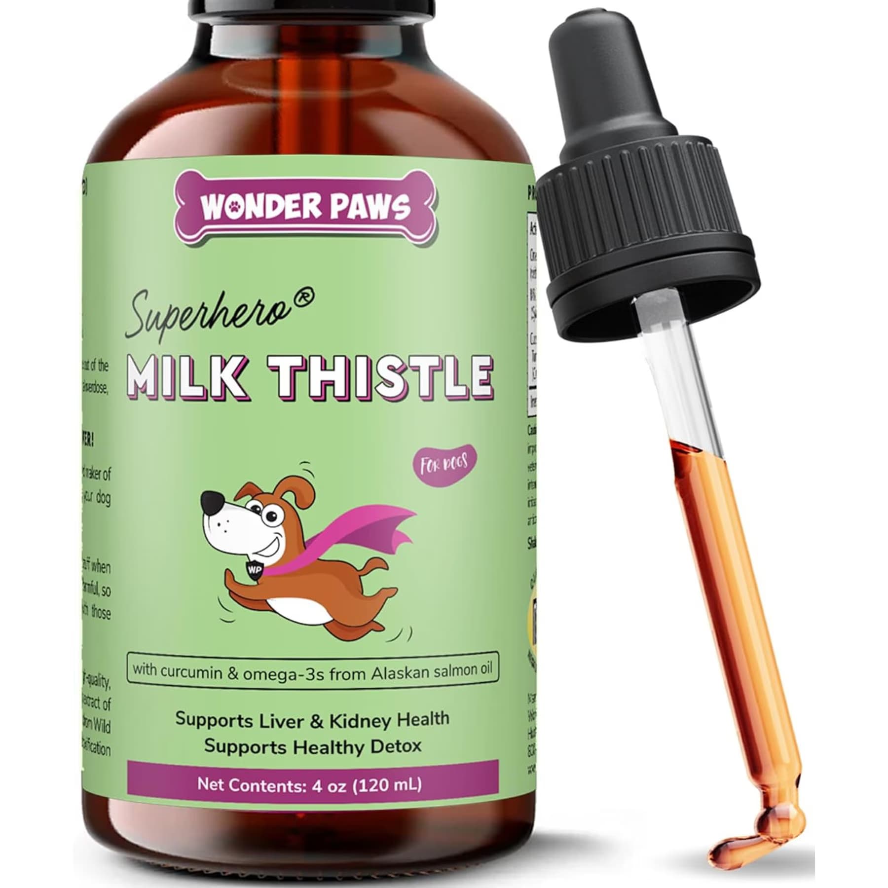 Wonder Paws Wonder Paws Superhero Milk Thistle Liver & Kidney Health Liquid Supplement for Dogs, 4-fl oz bottle