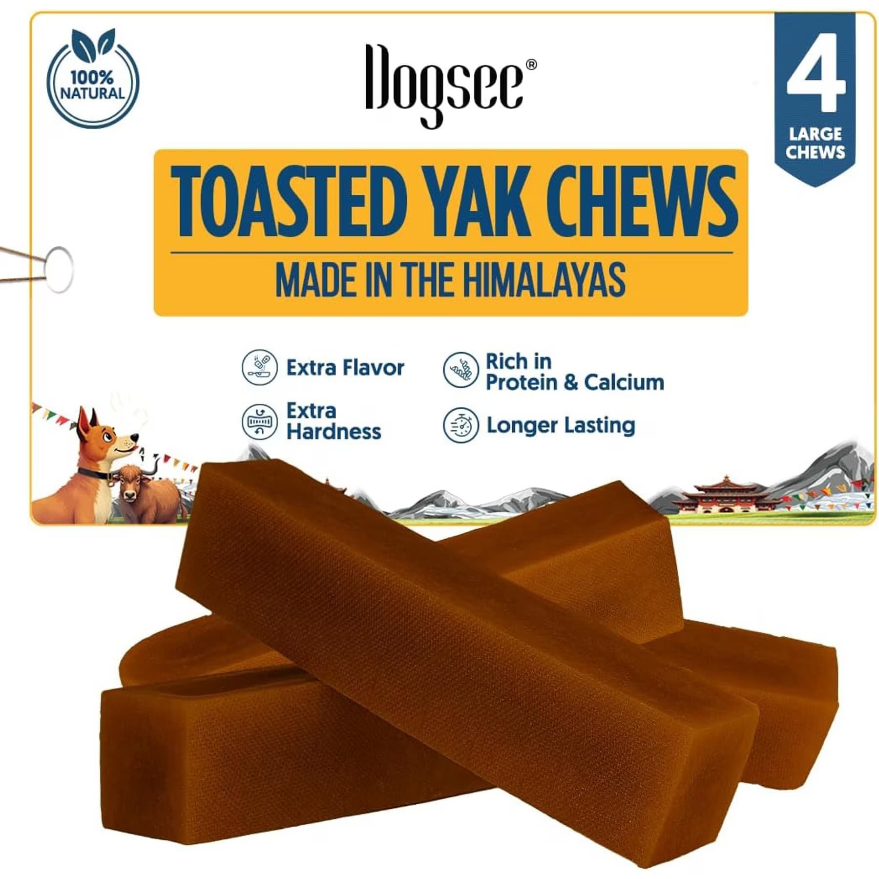 Dogsee Dogsee Toasted Himalayan Yak Cheese Large Natural Dog Chew