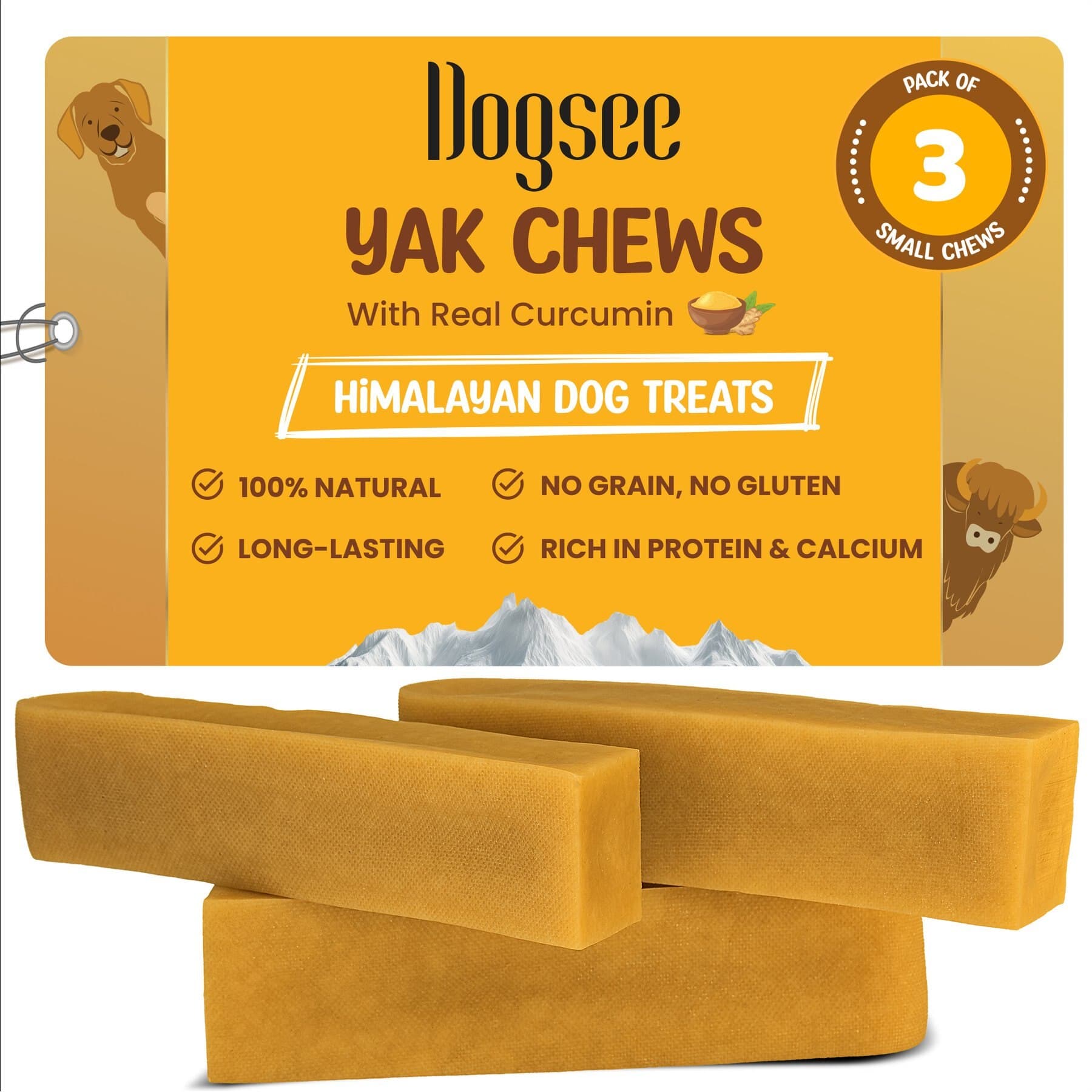 Dogsee Dogsee Himalayan Yak Cheese with Turmeric Small Natural Dog Chews — Small – Turmeric